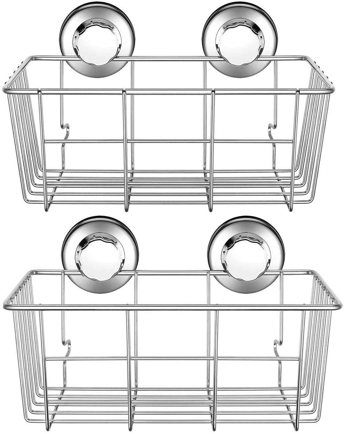 SANNO Heavy Duty Suction Cup Shower Caddy - Rustproof Bathroom Organizer with Deep Storage Basket for Shampoo, Soap & Toiletries - Perfect for Small Bathrooms, Apartments & Dorm Showers