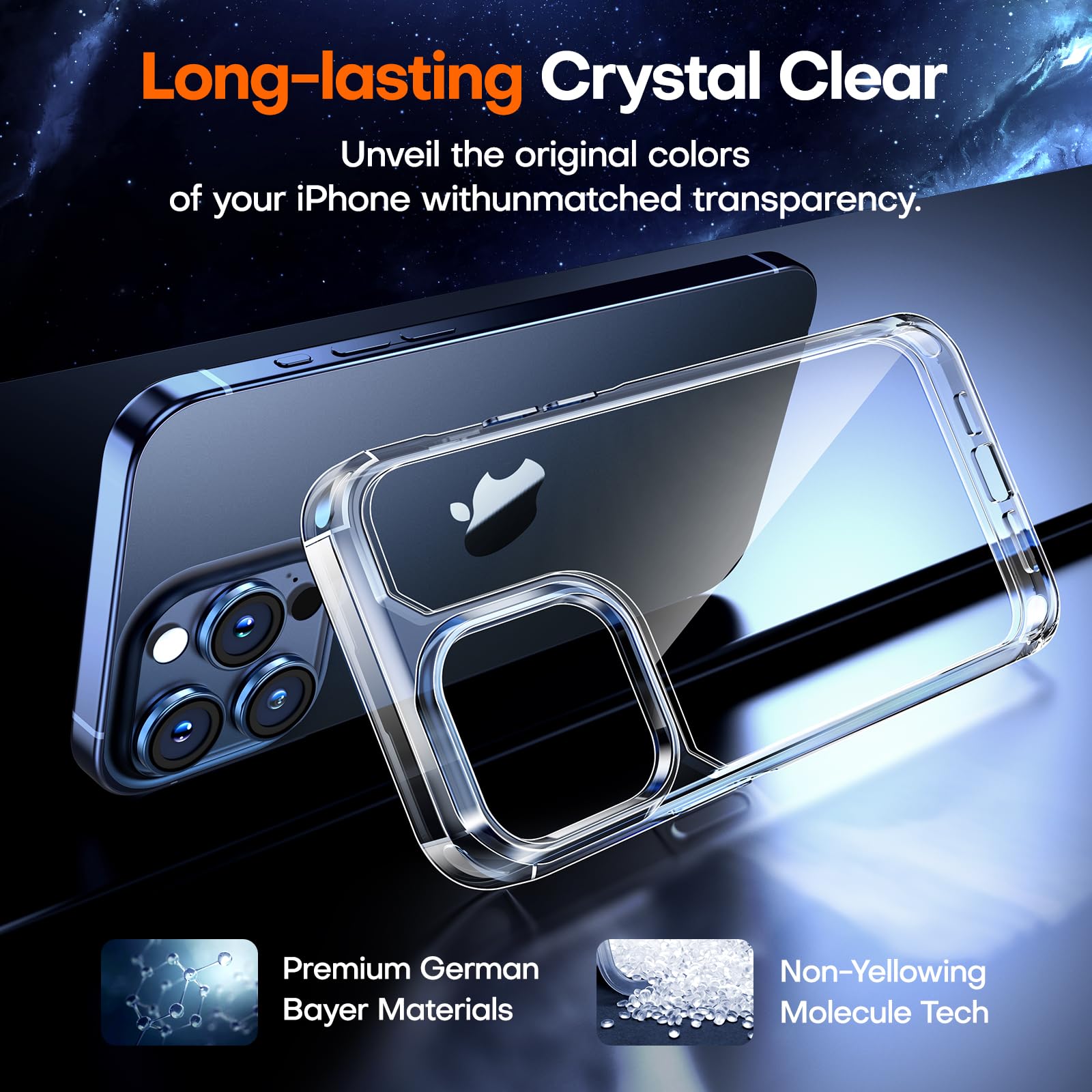TAURI 3-in-1 Clear iPhone 15 Pro Case (6.1 inch) - Yellowing Resistant, Military-Grade Protection with 2X Tempered Glass Screen Protectors | Slim Shockproof Phone Cover for Everyday Use, Travel & Outdoor Activities