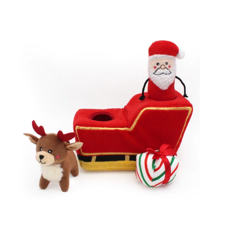 Zippy Paws Santa's Sleigh Dog Toy - Christmas Pet Chew Toy for Small & Large Dogs | Holiday Gift for Puppies & Adult Dogs | Fun Interactive Playtime & Chewing Activity
