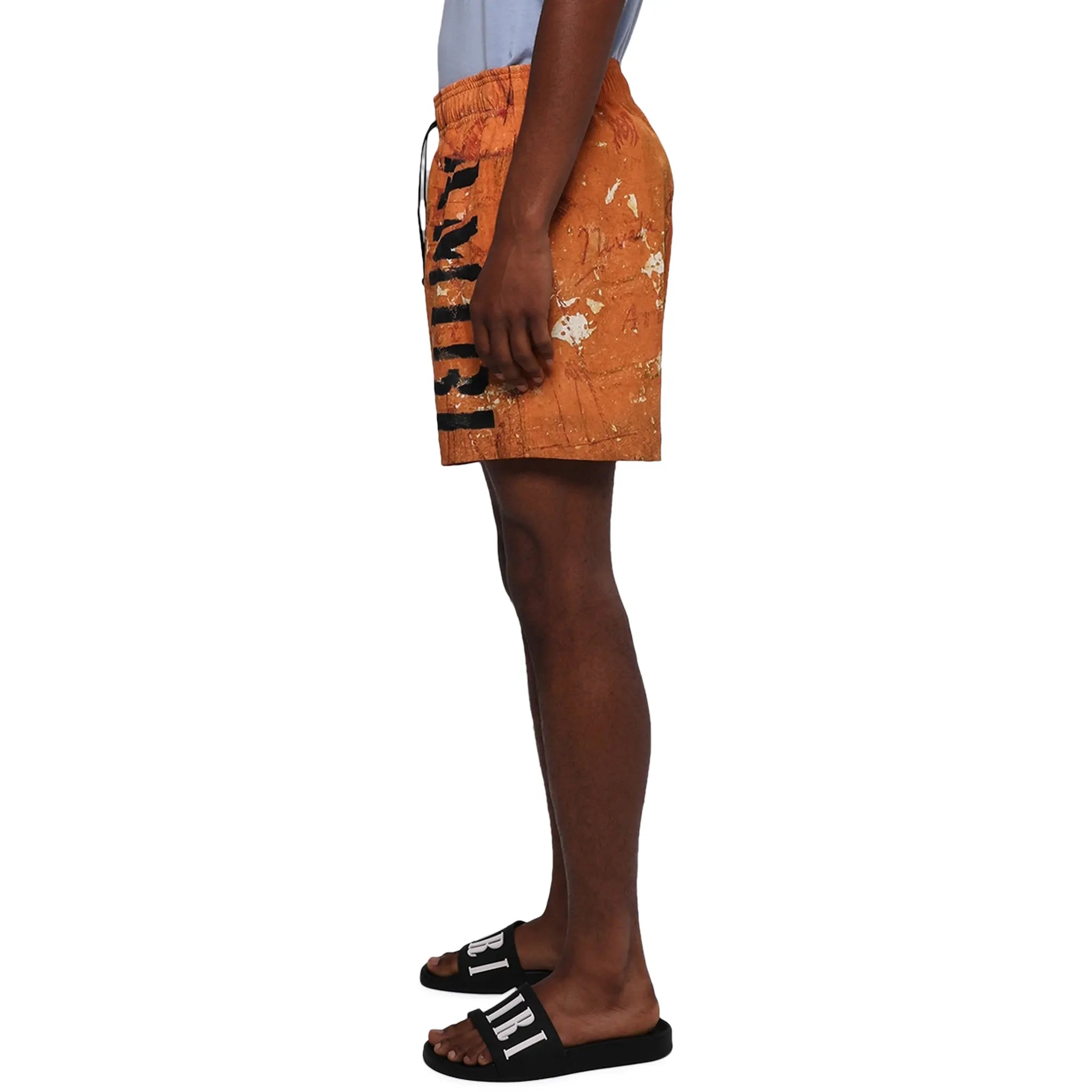 Amiri Stencil Military Orange Swim Shorts for Men - Quick-Dry Beach Swimwear with Comfortable Fit - Perfect for Swimming, Surfing, and Summer Vacations