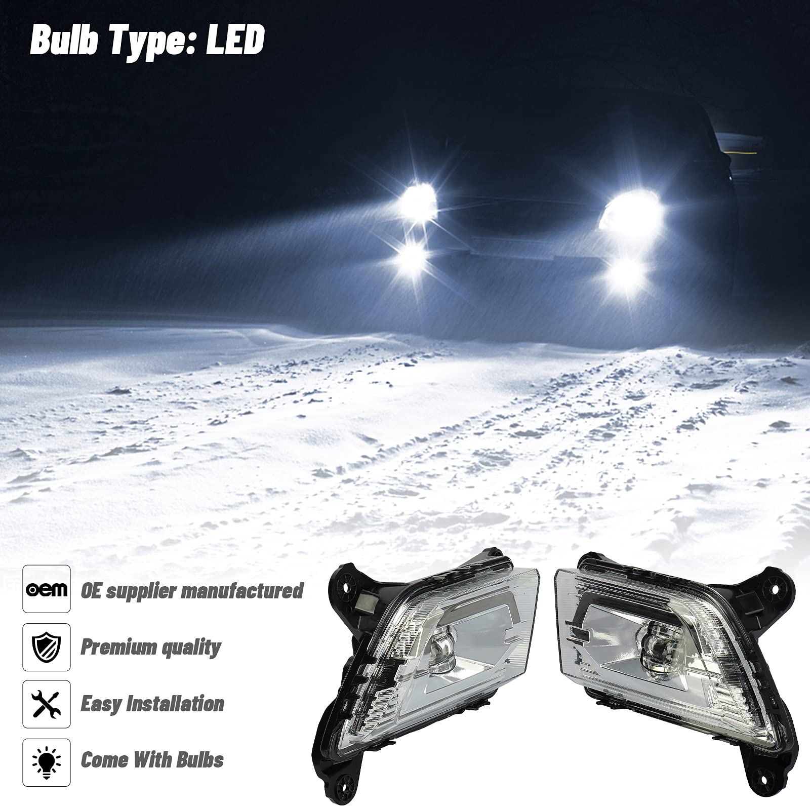 MAYASAF Clear Lens LED Fog Lights Kit - Compatible with Chevy Silverado 1500 (2019-2022 Models) - Durable Bumper Fog Lamps for Enhanced Visibility in Rain, Snow & Off-Road Driving