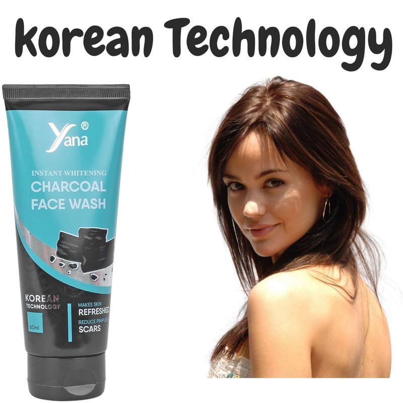 Instant Whitening Activated Charcoal Face Wash for Men - Natural & Organic Daily Facial Cleanser with Korean Technology | Deep Cleansing for Acne, Blackheads & Oily Skin