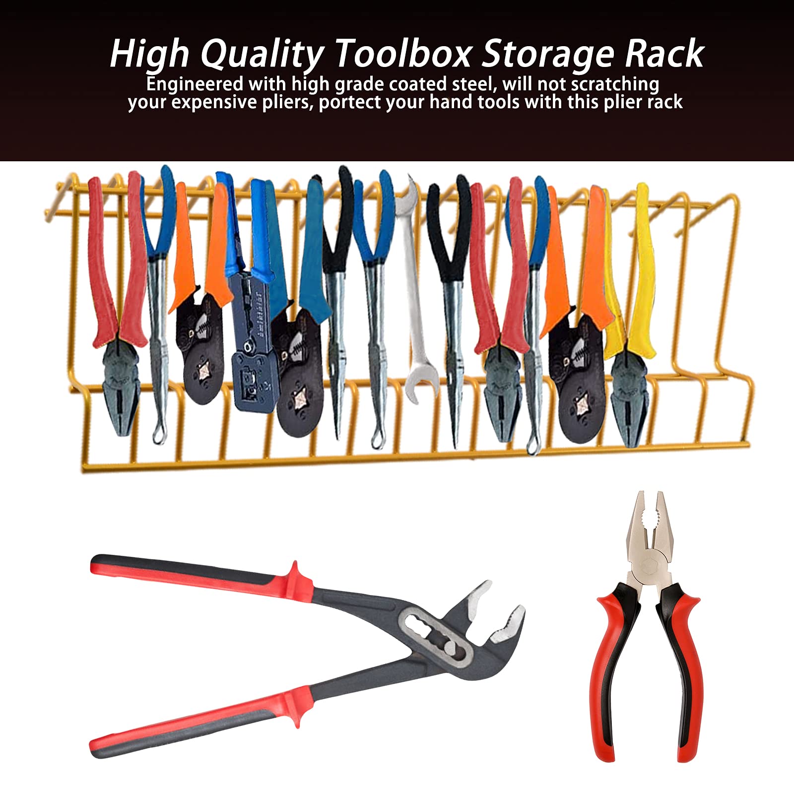 2 Pack Heavy-Duty Black Steel Plier Organizer Rack for Toolbox - 3 Size Slots Fits Most Pliers, Professional Quality (Gold) | Perfect for Workshop, Garage & DIY Projects