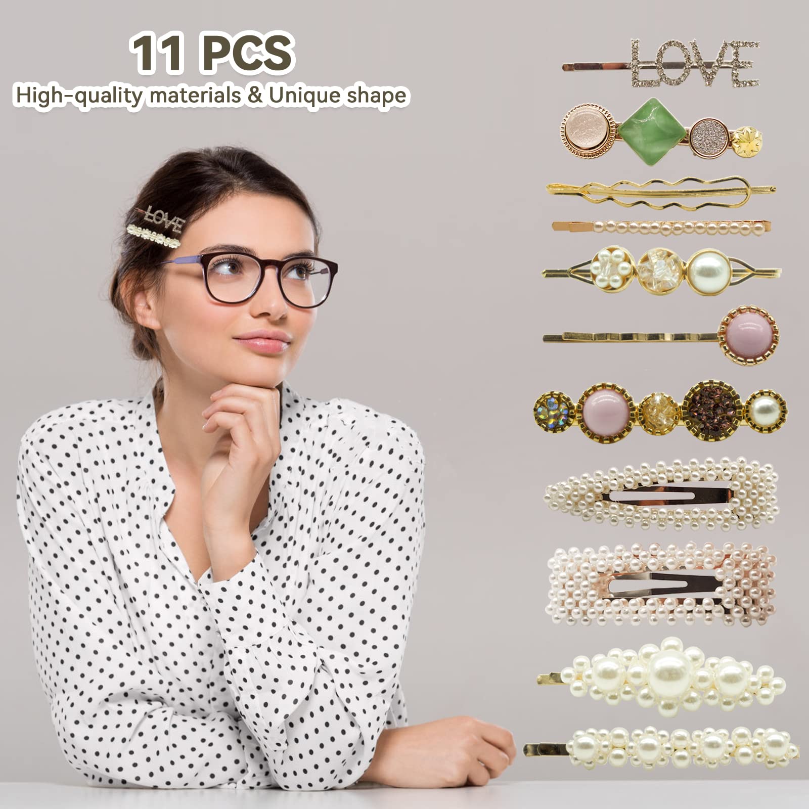 11PCS Acrylic Resin Pearl Hair Clips for Women - Geometric Hollow Hair Barrettes & Hairpins - Elegant Wedding & Party Hair Accessories - Perfect Gift for Girls & Ladies - Great for Bridal, Prom, Daily Styling & Special Occasions