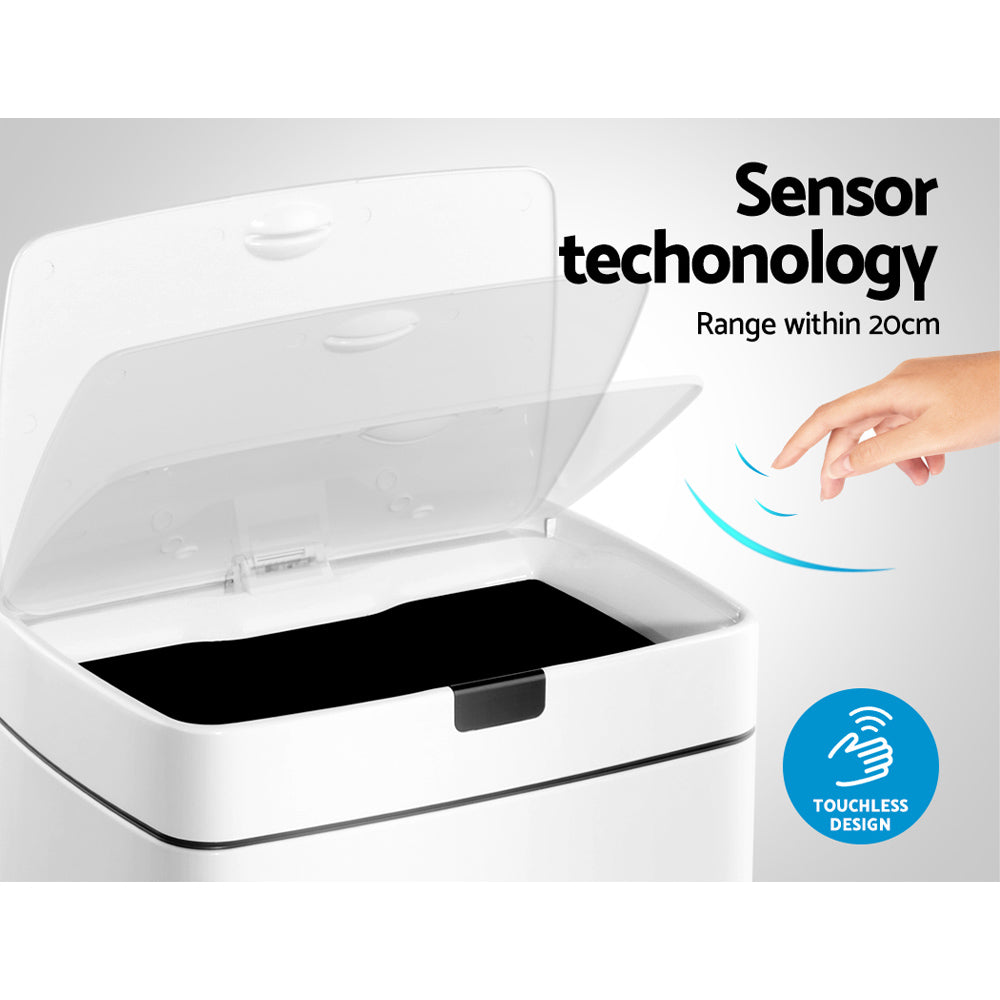 Devanti 45L Sensor-Activated Automatic Trash Can - White | Touchless Kitchen Waste Bin for Hygiene & Convenience | Perfect for Home, Office & Bathroom