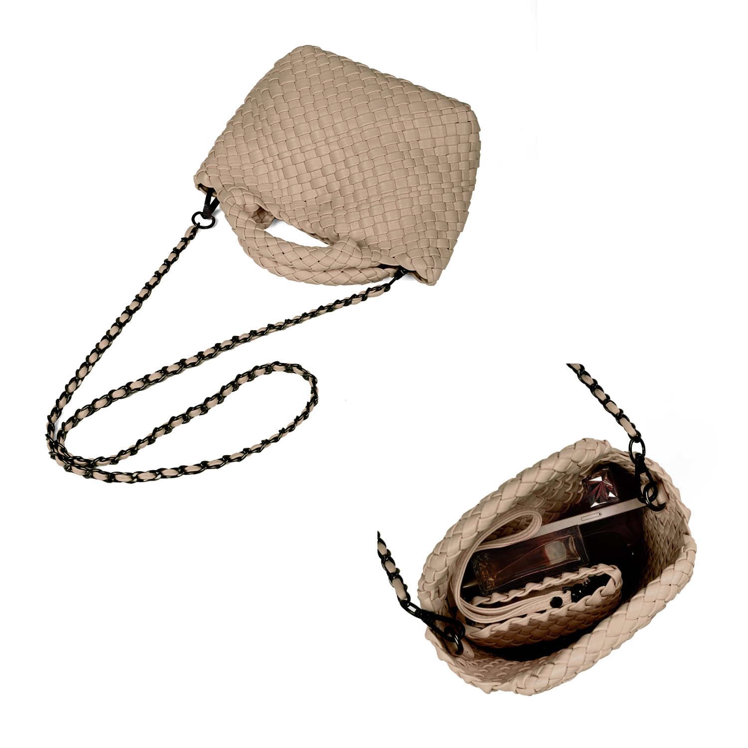 Eco-Friendly Woven Vegan Leather Handbag for Women - Handcrafted Small Purse with Mini Bag, Perfect for Travel, Beach & Everyday Use | Stylish Top Handle Shoulder Bag