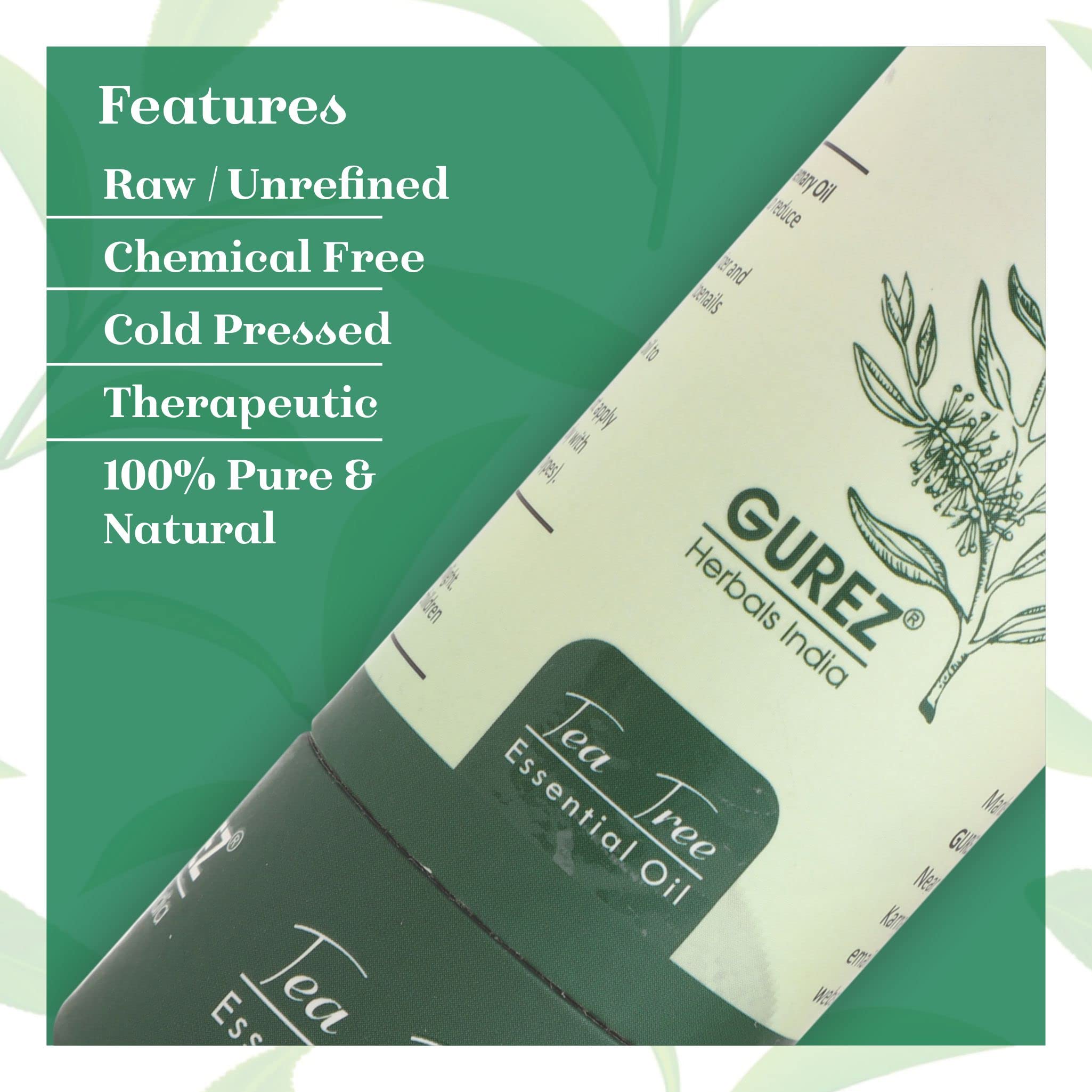 Gurez 100% Pure Rosemary & Tea Tree Essential Oils Set - 30ml Each, Natural Undiluted Therapeutic Grade for Skin Care, Hair Growth, Face Treatment & Acne Relief | Perfect for Aromatherapy, DIY Beauty Products & Home Spa
