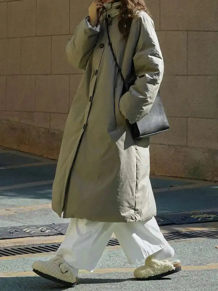 Army Green Oversized Long Down Jacket for Women - Warm Winter Parka with Long Sleeves | Fashionable Cold Weather Coat for Fall & Winter 2025 (Style 1DH8675) | Perfect for Snowy Days, Outdoor Adventures & City Commutes