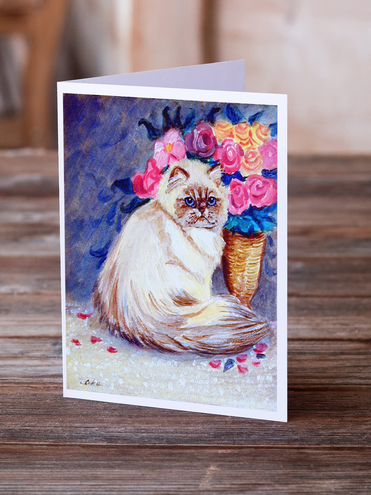 Persian Cat Greeting Cards & Envelopes Set - Pack of 8 Blank A7 (5x7) Note Cards for Birthdays, Thank You Notes & Special Occasions | Whimsical Feline Design by Caroline's Treasures