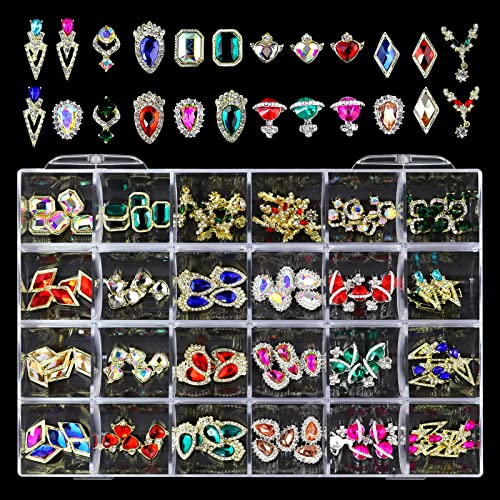 120PCS 3D Nail Rhinestones Kit - 24 Geometric Crystal Shapes for Manicure, Large Alloy Gem Stones for Nail Art Decoration (Size 2) | Perfect for DIY Nail Designs, Salon Professional Use & Party Glam Looks