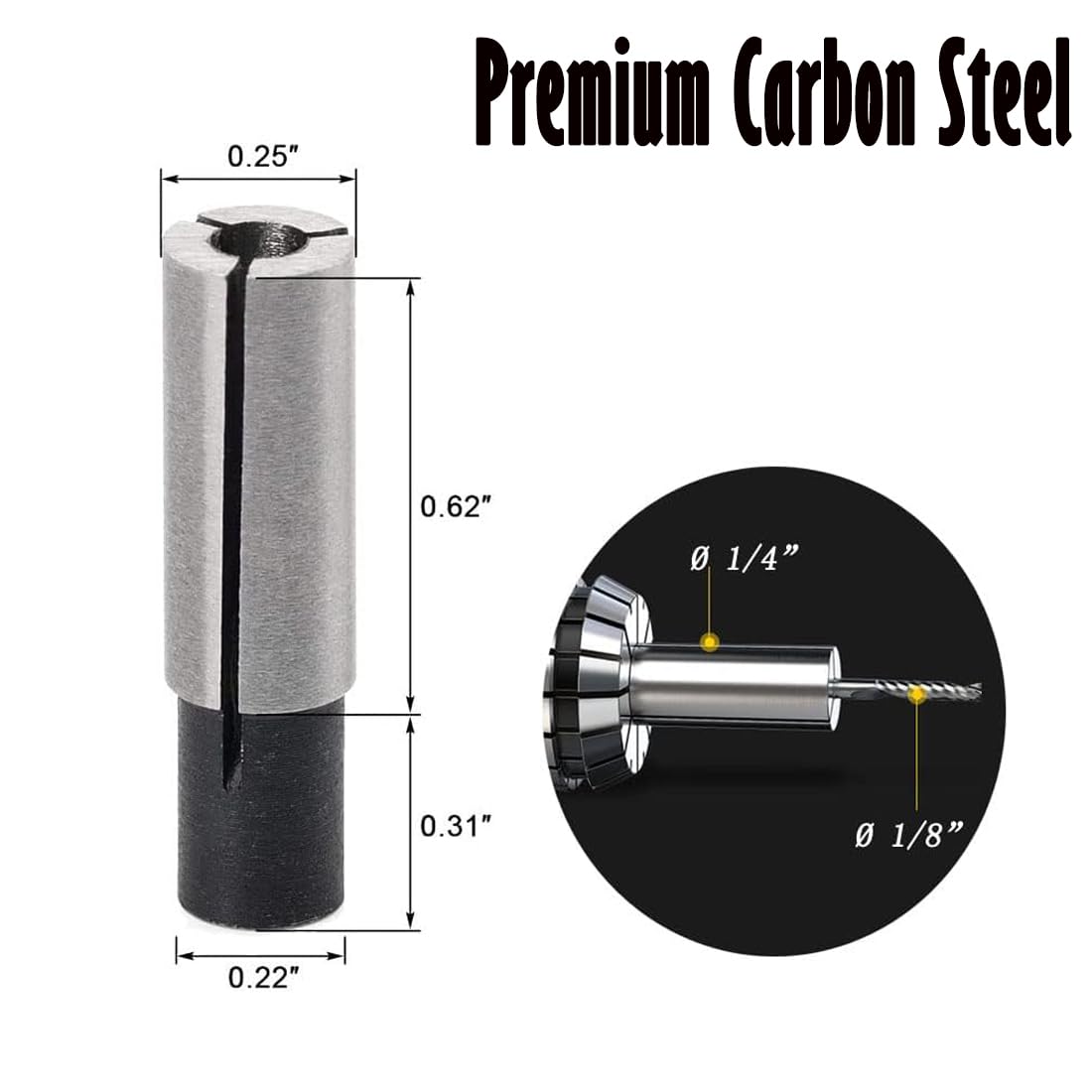 4-Piece High-Carbon Steel Collet Die Grinder Chuck Adapter Set - 1/4