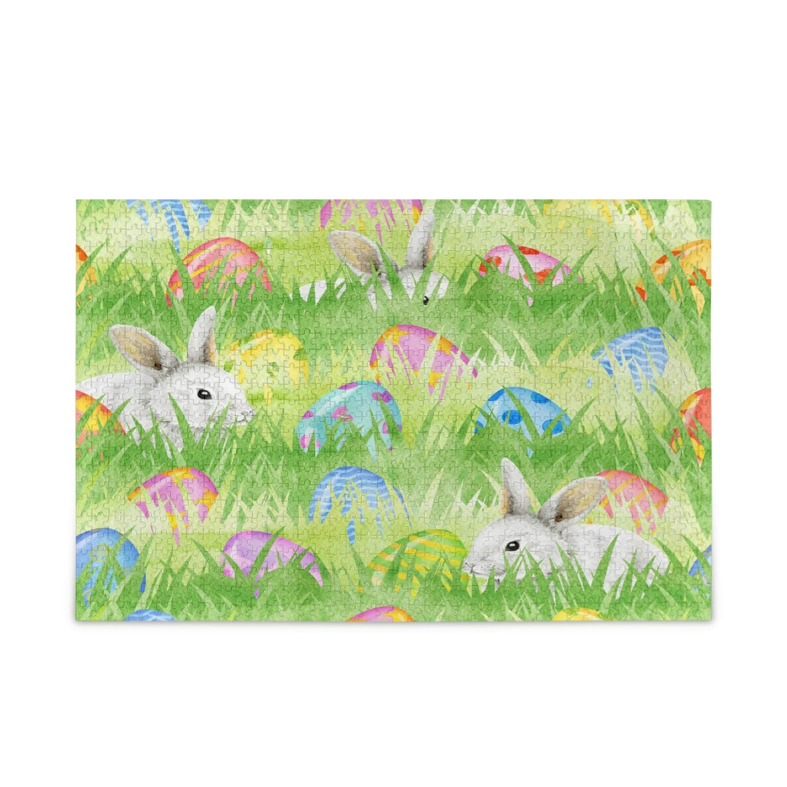 1000 Piece Jigsaw Puzzle for Adults & Kids - Watercolor Easter Bunny with Eggs on Green Grass - Challenging Family Game Night Activity, Birthday Gift & Home Decor