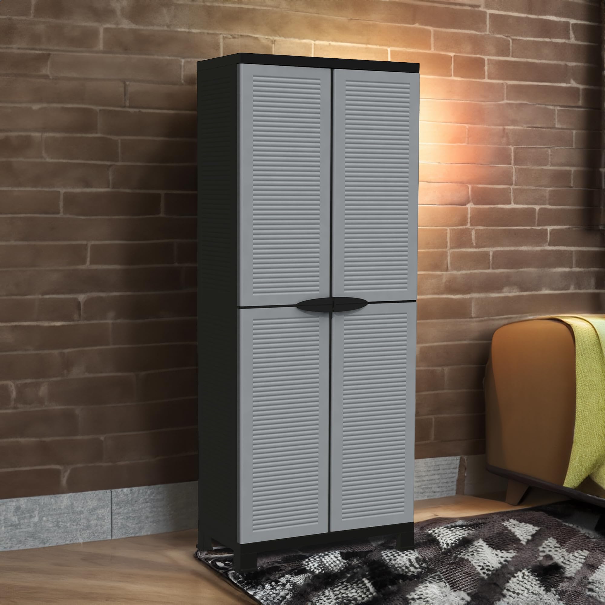 Ram Quality Products 3-Shelf Adjustable Tool Storage Cabinet with Lockable Doors - Heavy Duty Metal Utility Organizer for Garage, Workshop, Home & Outdoor Use - Gray