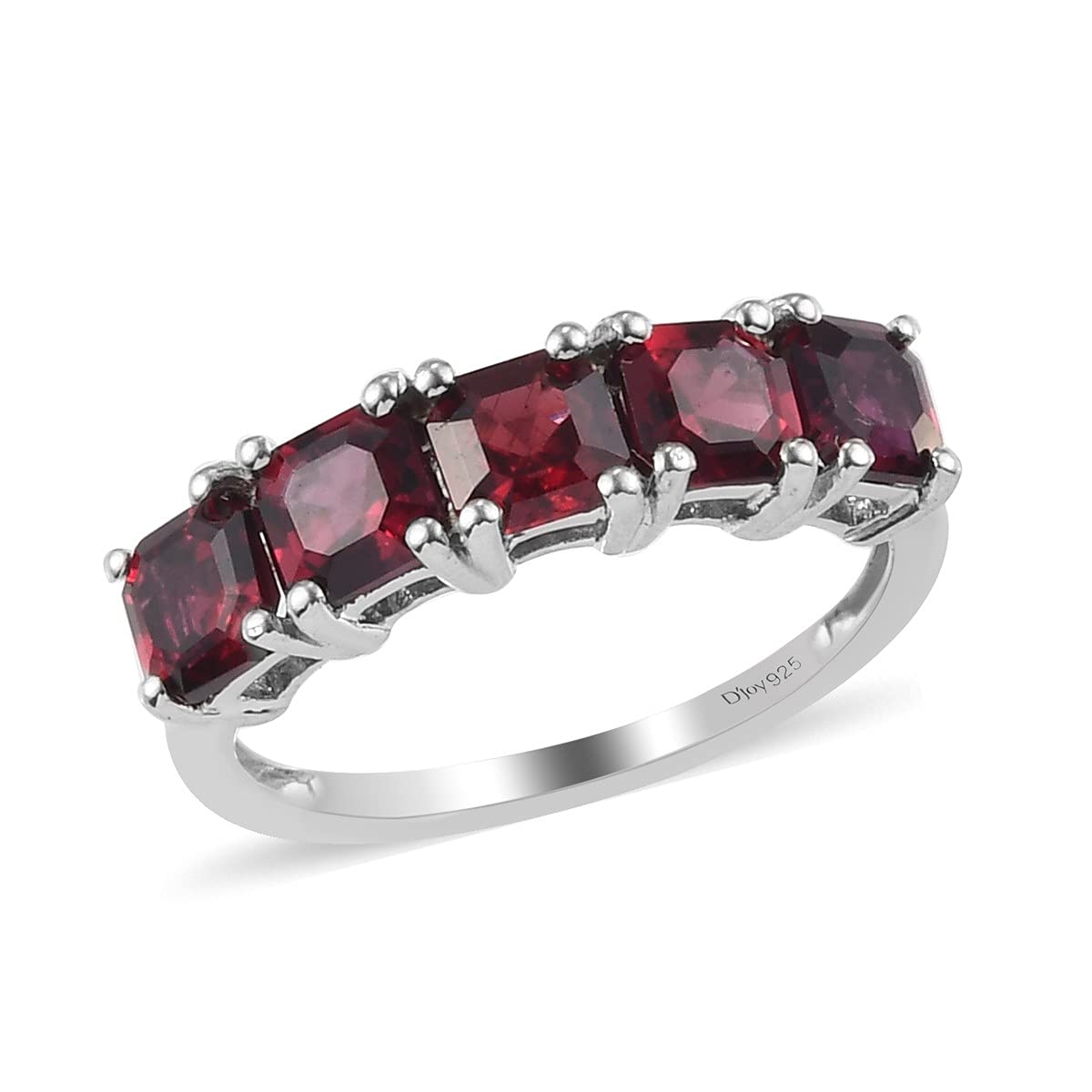 925 Sterling Silver Pyrope Garnet 5 Stone Asscher Cut Ring for Women - Wedding, Engagement, Promise, Anniversary & Graduation Gift - Platinum Plated Jewelry - Perfect for Special Occasions & Everyday Elegance