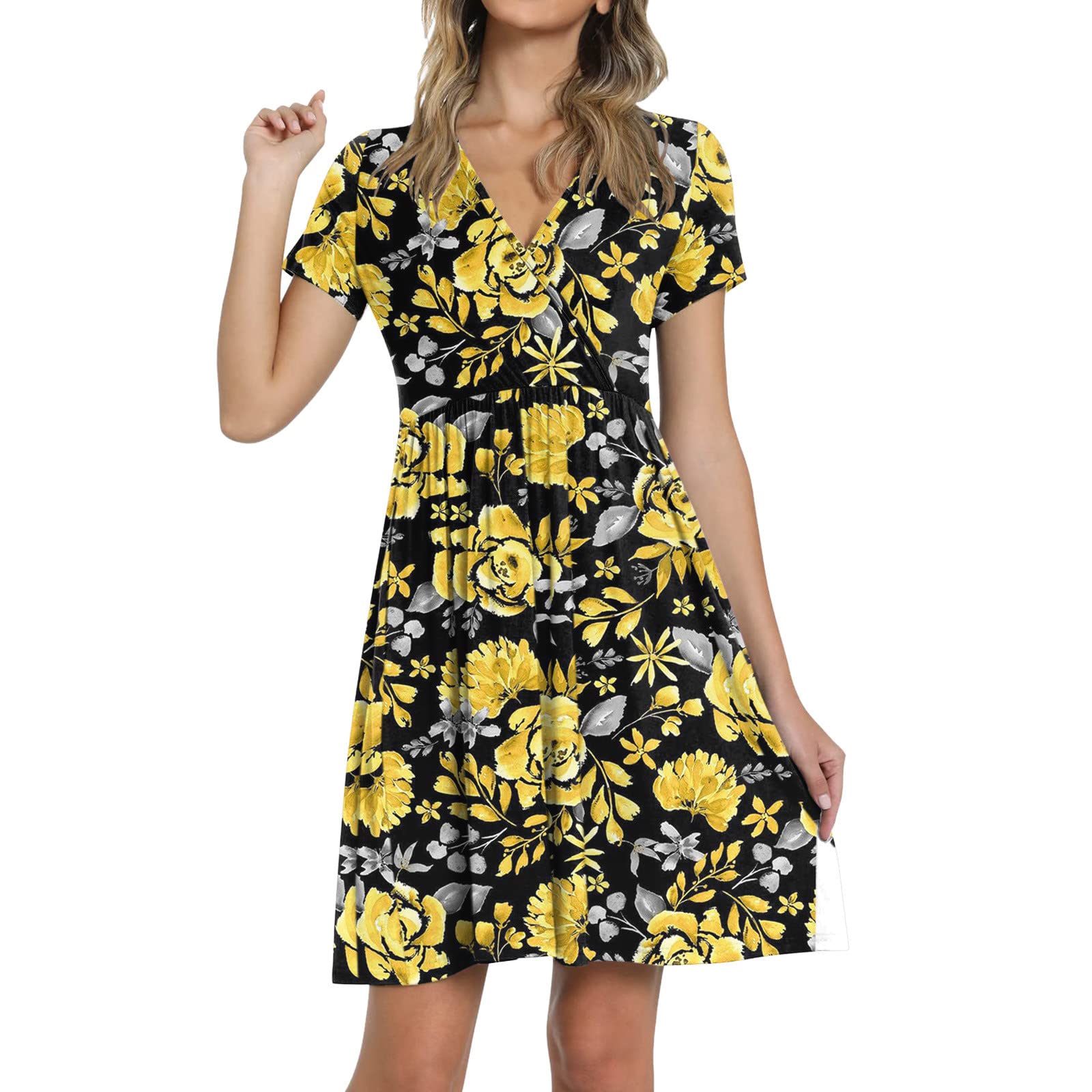 HHPP Women's Summer Midi Dress - Casual Short Sleeve Pocket Dress in Black | Perfect for Beach Outings, Picnics & Summer Parties