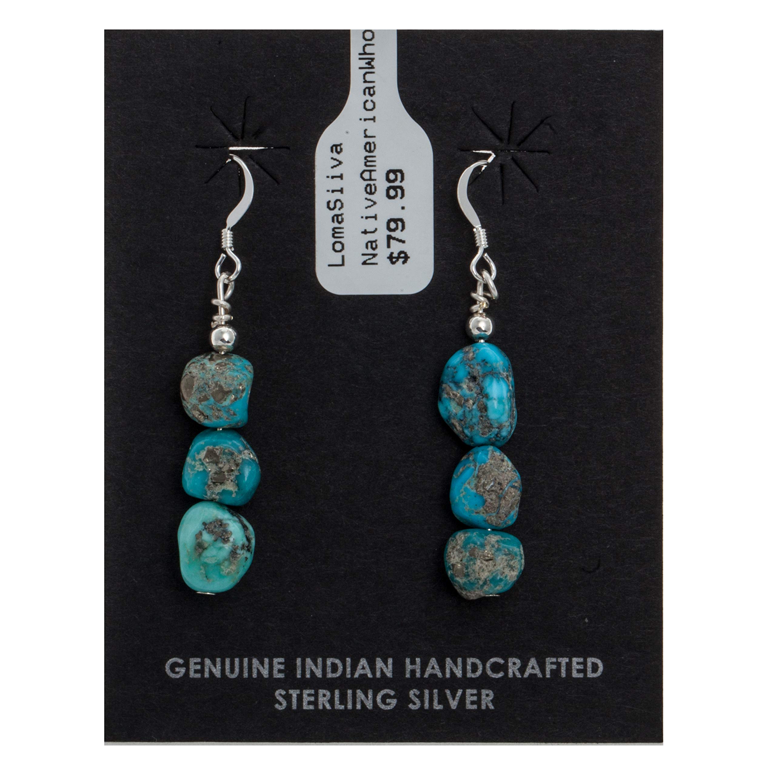 Authentic Navajo Native American Turquoise Silver Dangle Hook Earrings - Handmade by Loma Siiva | Perfect for Boho, Western & Festival Fashion