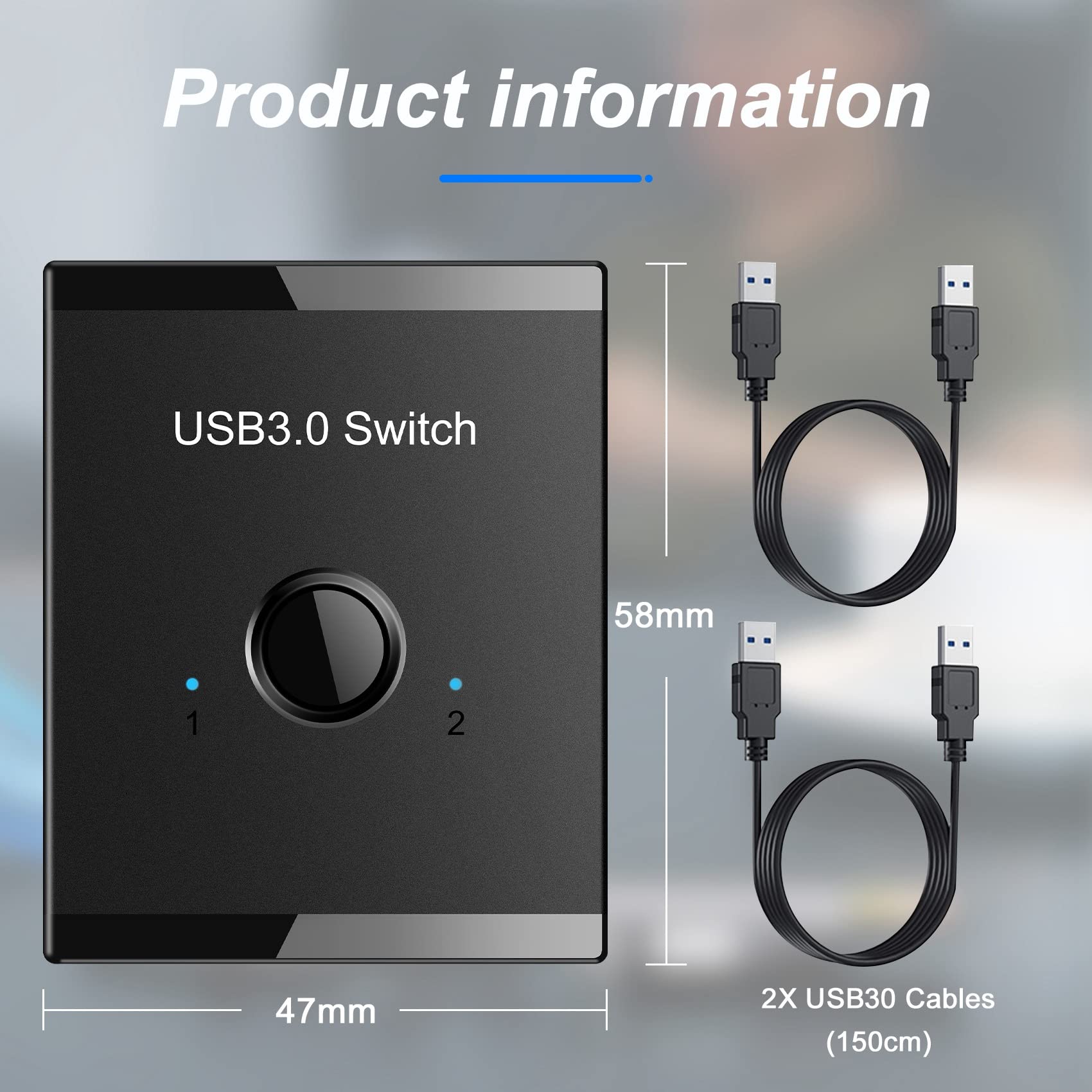 Tsadeer USB 3.0 KVM Switch - 2 Port USB Hub for Sharing Keyboard, Mouse & Printer Between 2 Computers | Ideal for Home Office & Gaming Setup | PC Peripheral Sharing Solution