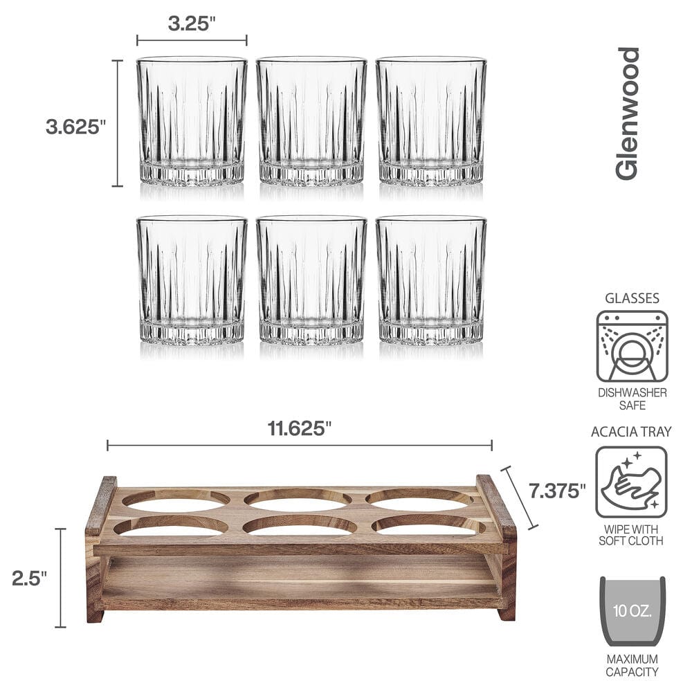 Glenwood 7-Piece Double Old Fashioned Bar Caddy Set - Premium Home Bar Accessories for Cocktail Mixing & Entertaining