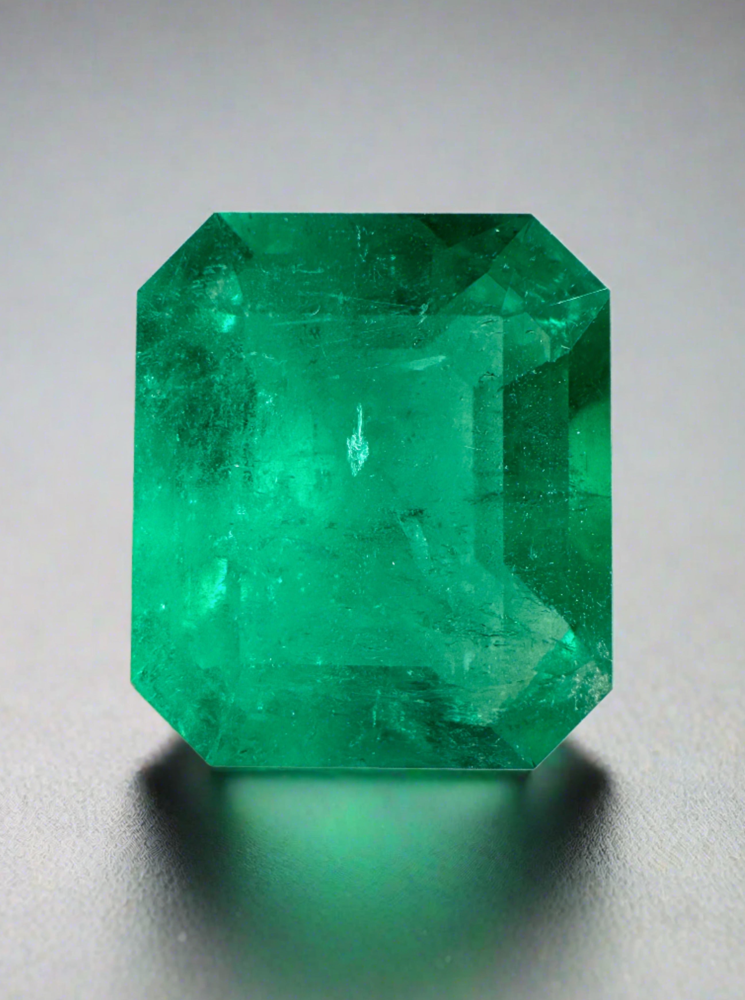 7.39 Carat 14x12mm Bluish Green Emerald Cut Loose Colombian Emerald Gemstone for Jewelry Making - Engagement Rings, Necklaces & Earrings