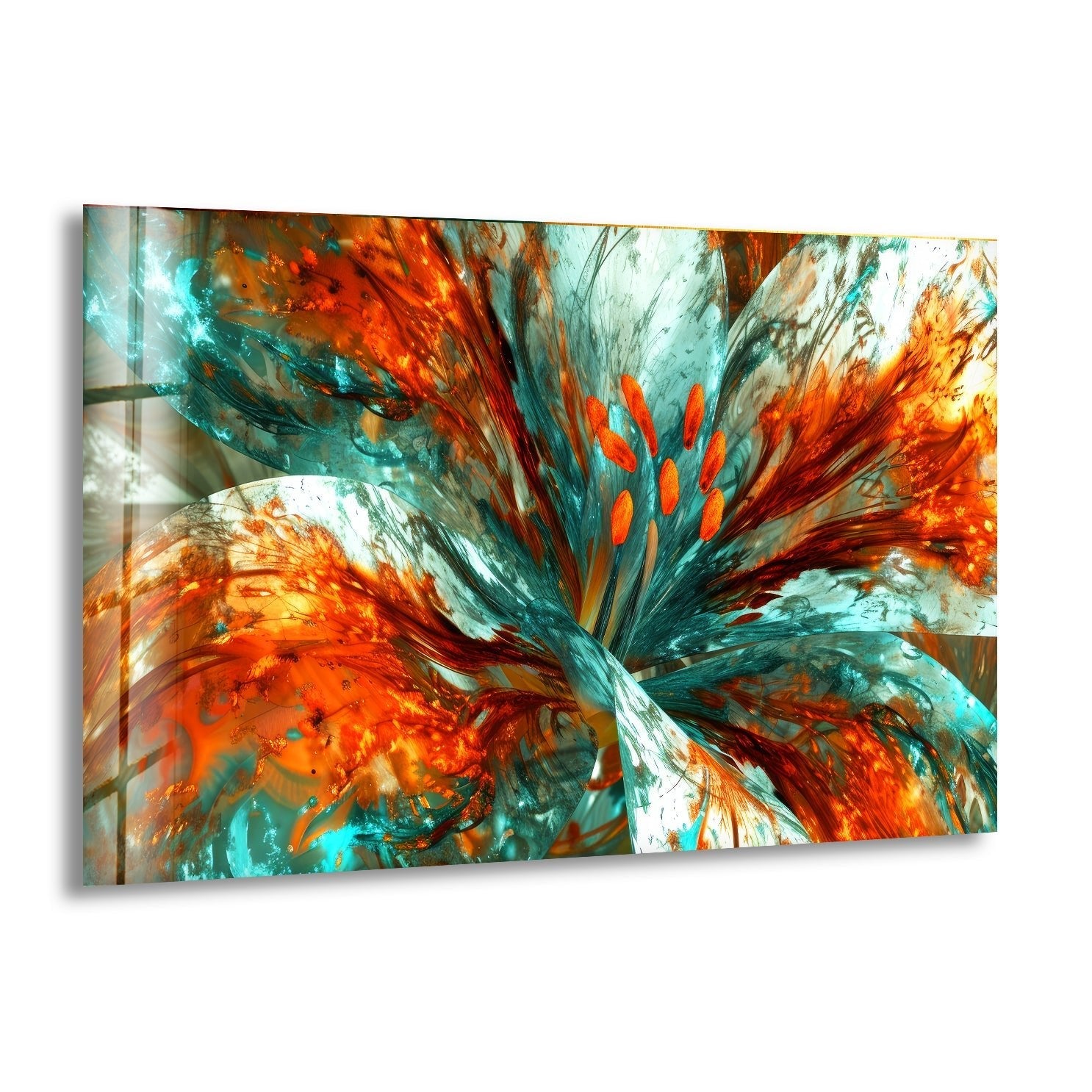 Abstract Floral Painting Glass Wall Art - Modern Home Decor for Living Room, Bedroom & Office - Elegant Handmade Glass Artwork for Interior Design