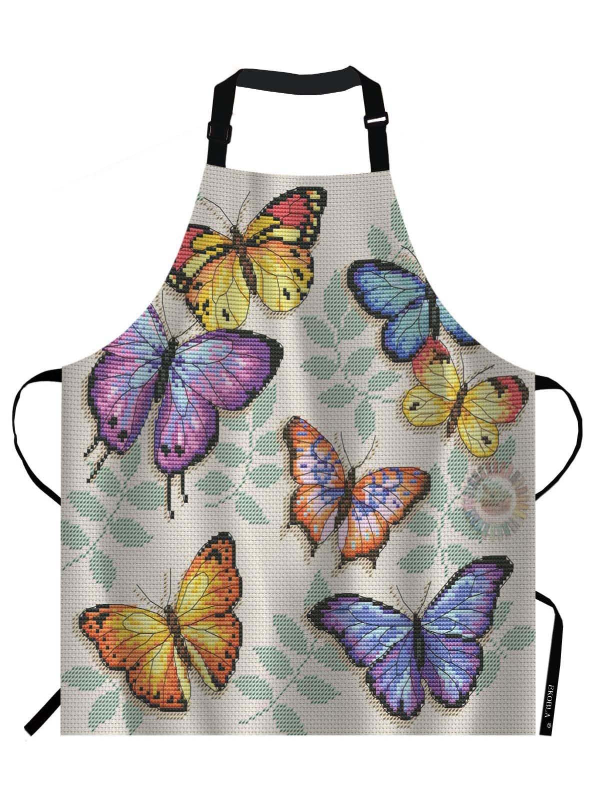 EKOBLA Tropical Toucan Apron with Floral Leaves Design - Perfect for Cooking, Baking, Gardening & Outdoor BBQ Parties