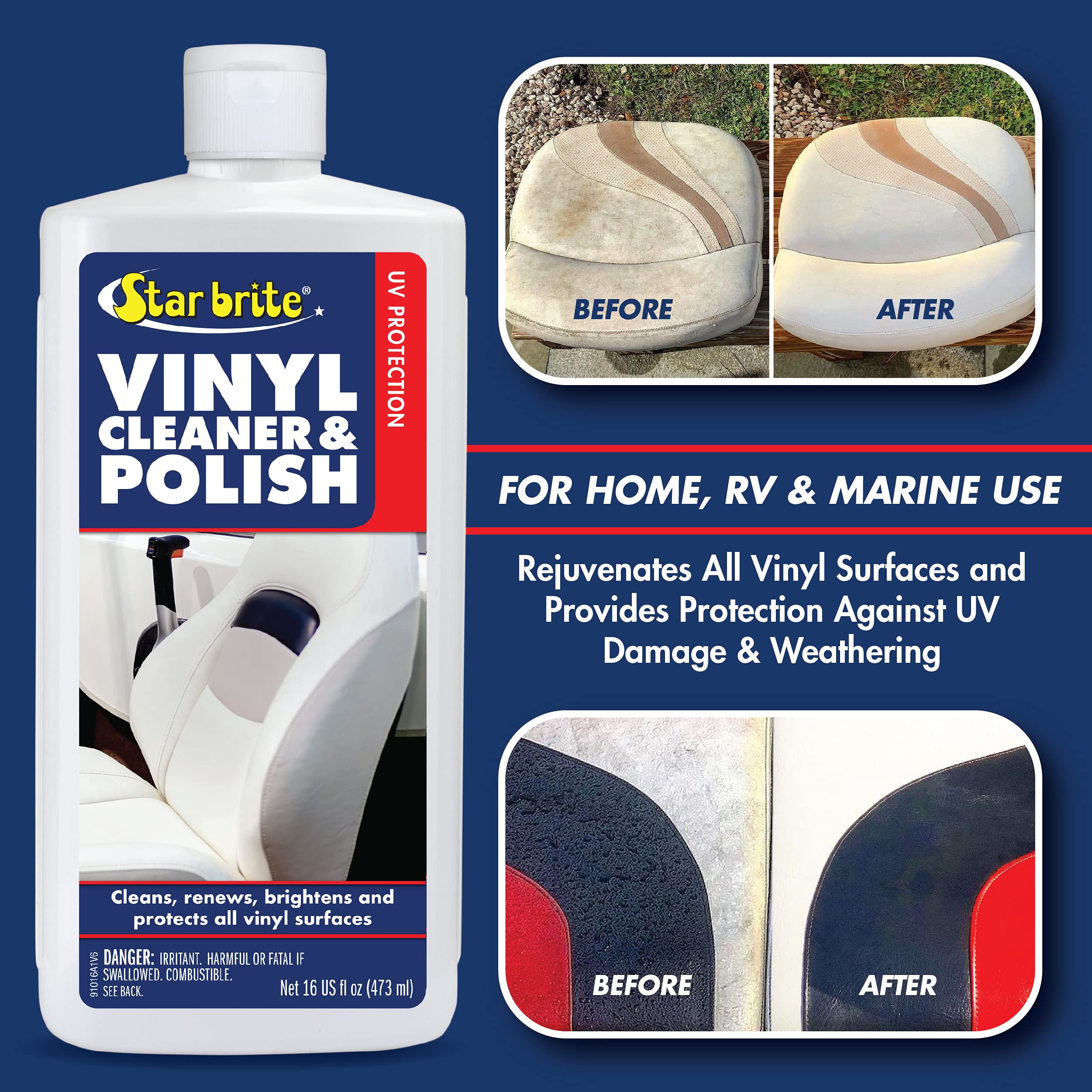 STAR BRITE Vinyl Cleaner & Polish - 16 oz Bottle - Restores & Protects Vinyl Surfaces - Perfect for Boats, Cars, RVs & Outdoor Furniture