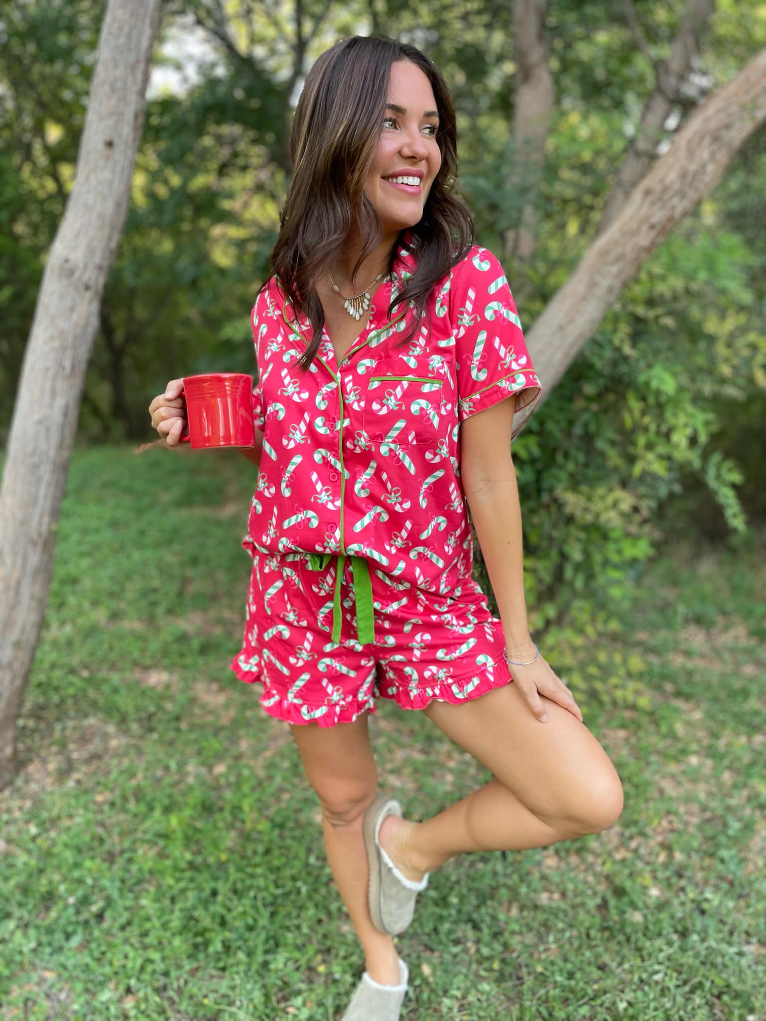 Christmas Candy Pajama Set for Women - Cozy Holiday Sleepwear in 3 Colors (Red, Green, White) | Perfect for Christmas Eve, Family Gatherings & Winter Nights