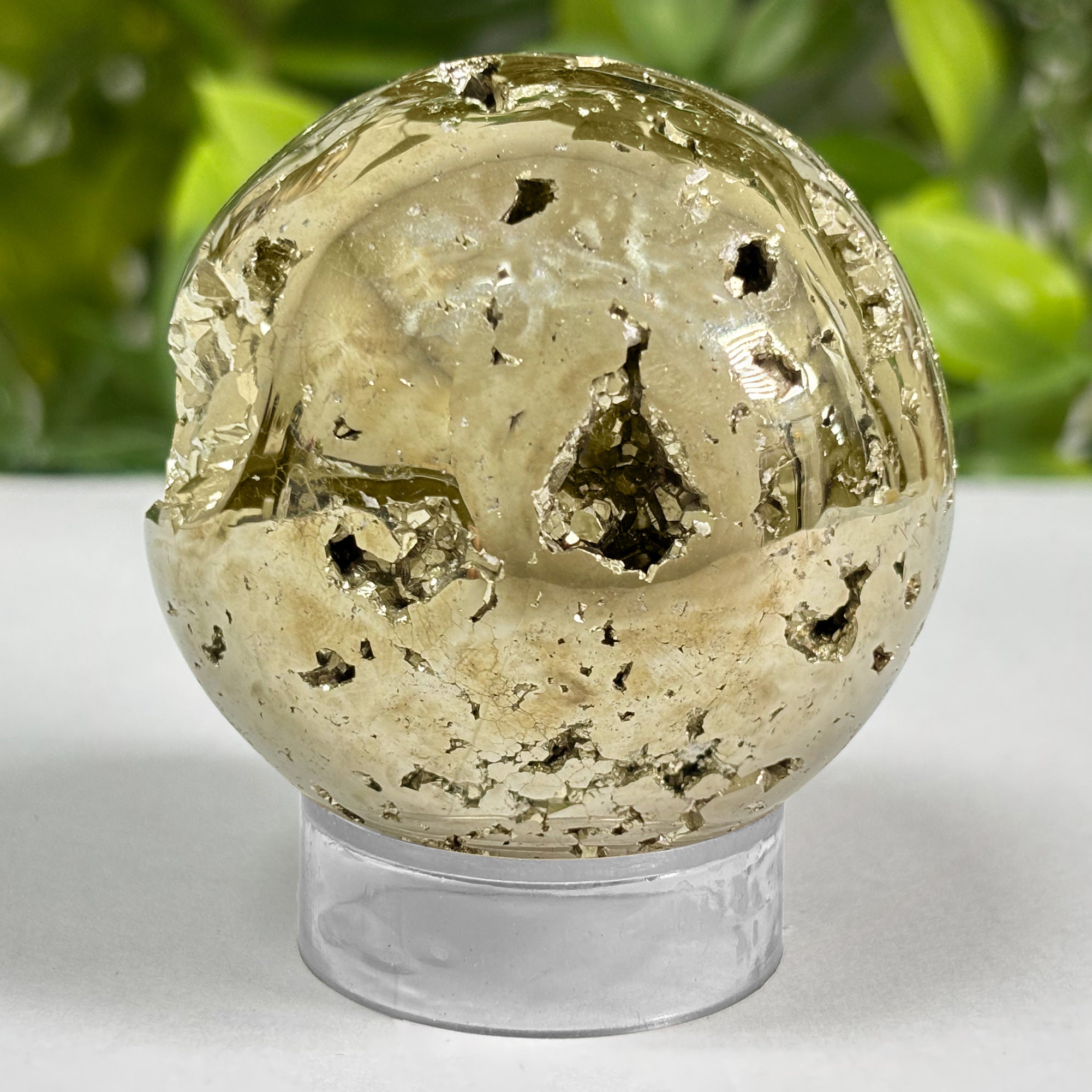 Polished Pyrite Crystal Sphere - Natural Healing Stone for Wealth, Protection & Positive Energy | Feng Shui Decor, Meditation Aid & Home Display | Perfect for Office Desk, Yoga Space & Spiritual Gifts