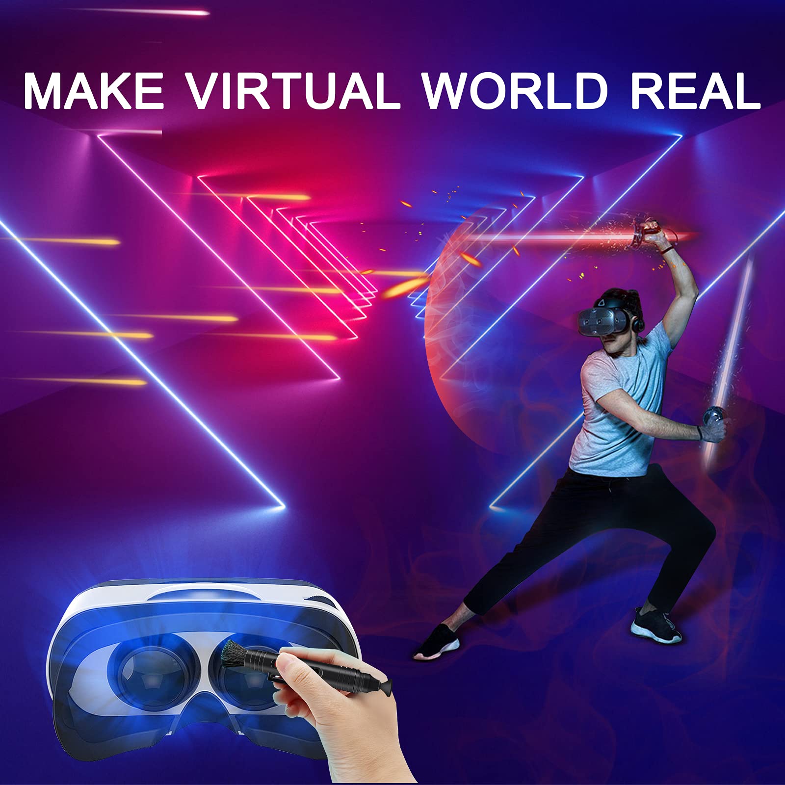 Premium VR Headset Cleaning Kit for Meta Oculus Quest 2/3, Xbox, PS5, Wii - Lens Cleaner Pen & Microfiber Cloth for Facial Interface, Face Cover Pad & Game Controllers - Essential AR/VR Accessories for Gaming & Virtual Reality Enthusiasts