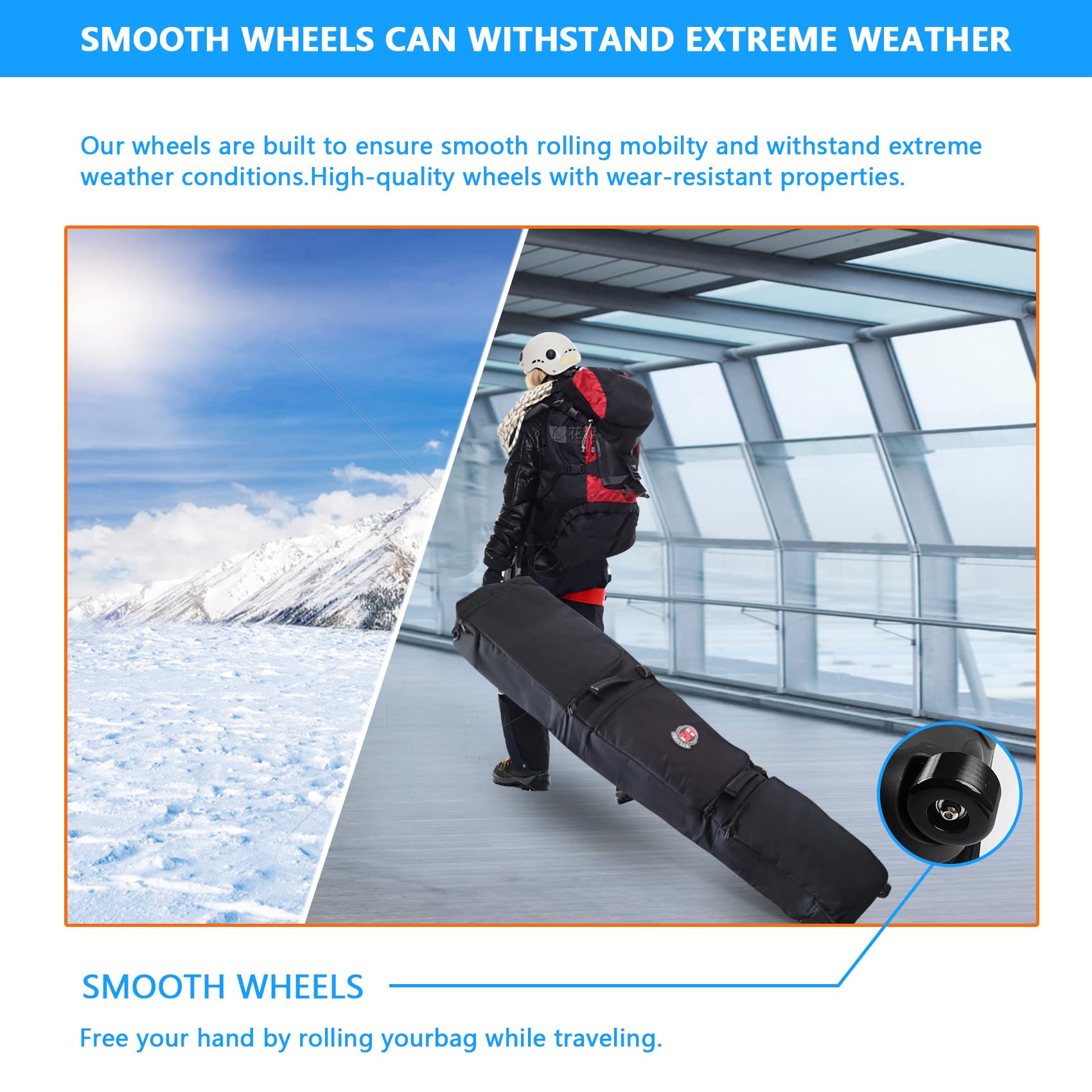 **600D Waterproof Padded Snowboard Travel Bag with Wheels - 166cm Durable Ski & Snowboard Carrier for Air Travel, Skis, Boots, Outerwear & Gear | Perfect for Winter Sports & Mountain Adventures**