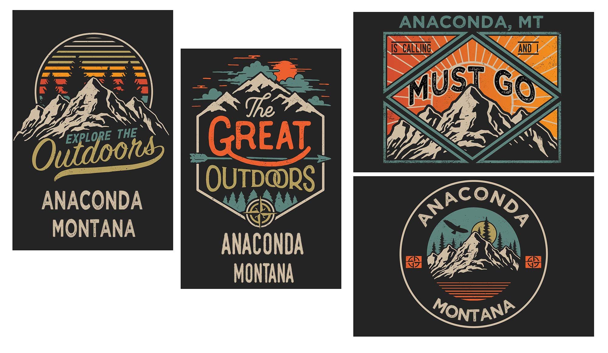 Anaconda Montana Souvenir Fridge Magnets 2x3 Inch - 4-Pack with Great Outdoors Design for Refrigerator, Office, Travel Memories & Gift Giving