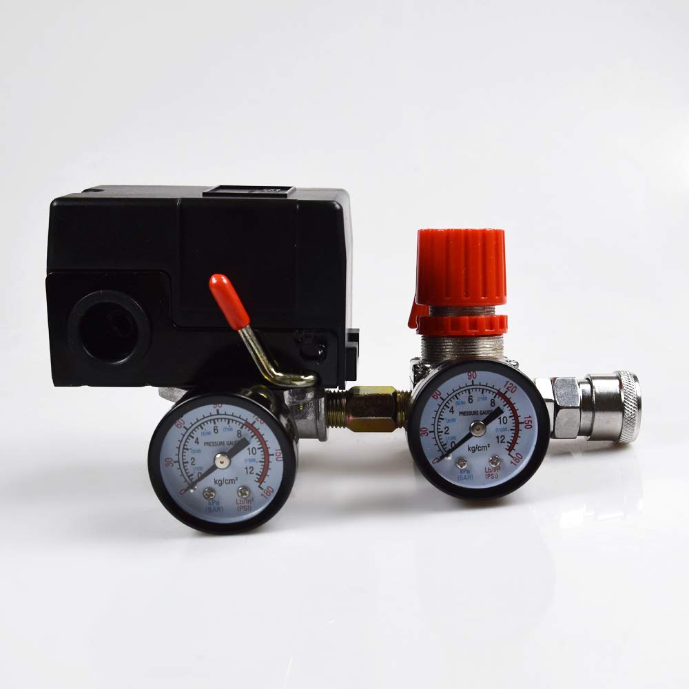 0-175 PSI Air Compressor Pressure Regulator with Dial - Replacement Part for Air Compressor (Four-Way Valve) - Ideal for Workshop, Garage & Industrial Use