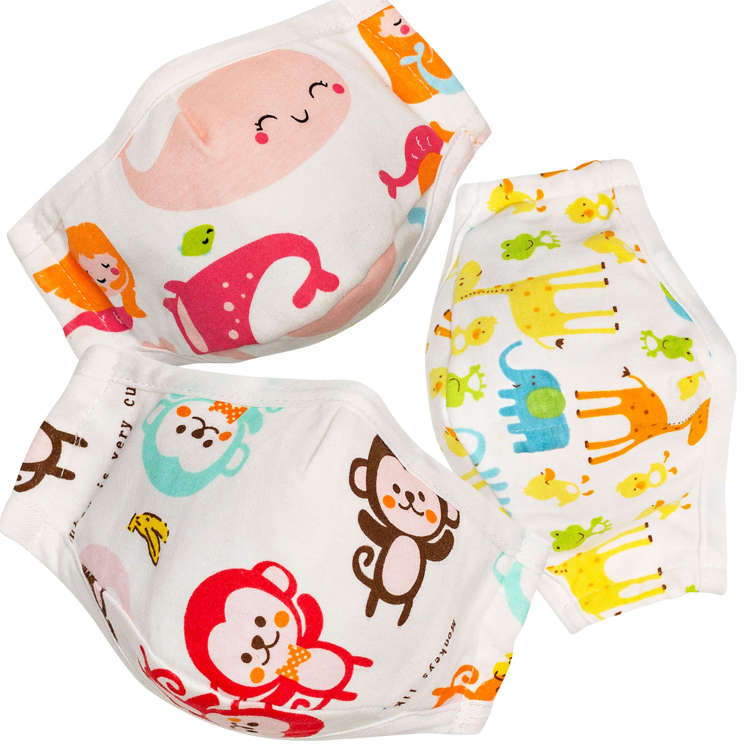 Snuggy Bear Cute Face Masks for Kids - 3-Pack 100% Cotton Soft Breathable Animal Print Masks for School, Travel & Outdoor Activities