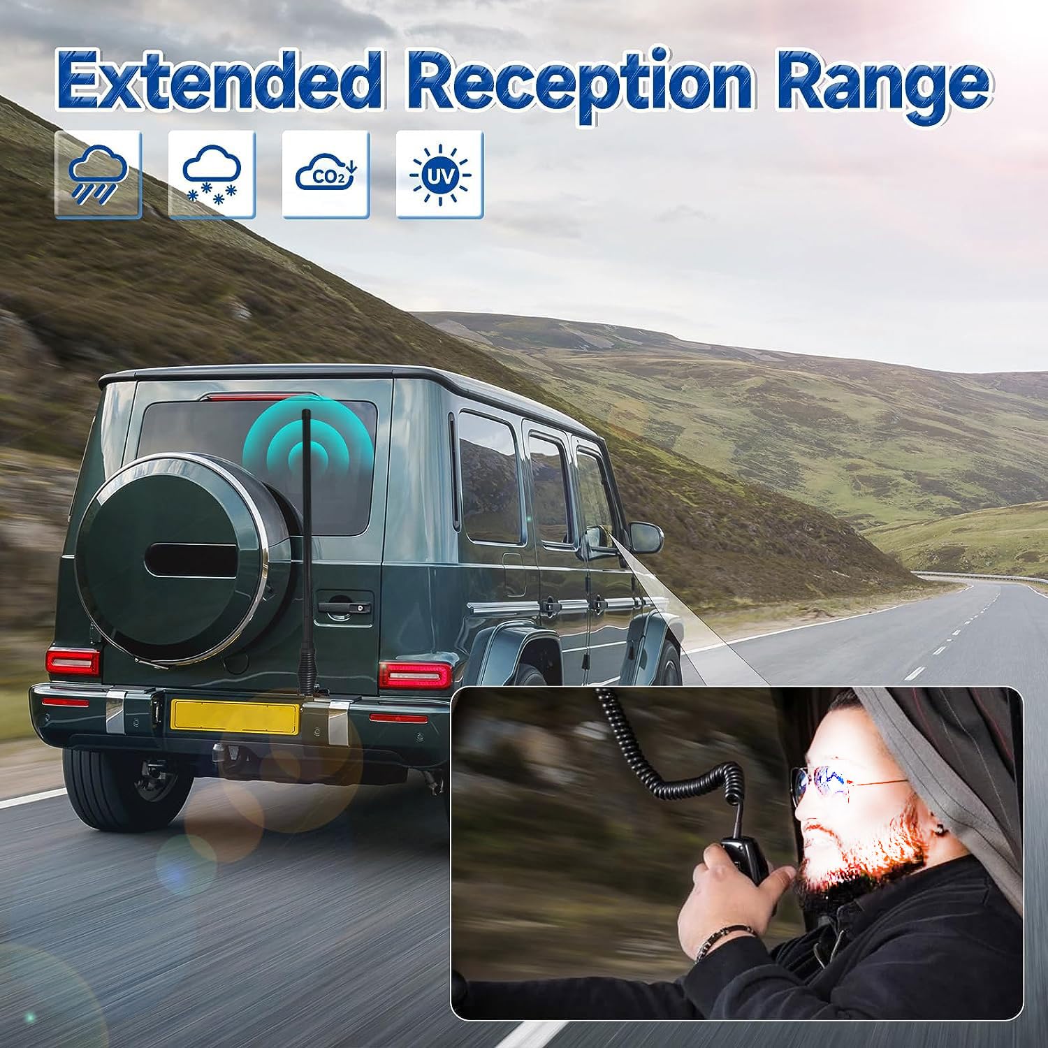 High-Performance UHF/VHF Two-Way Radio Antenna for Trucks & Vehicles - Compatible with Uniden, Bearcat, Whistler, Icom, Yaesu, Cobra & Midland Handheld Radios - Includes Car Bonnet Bracket & 5m Cable - Perfect for Off-Roading, Emergency Communication & Fleet Management