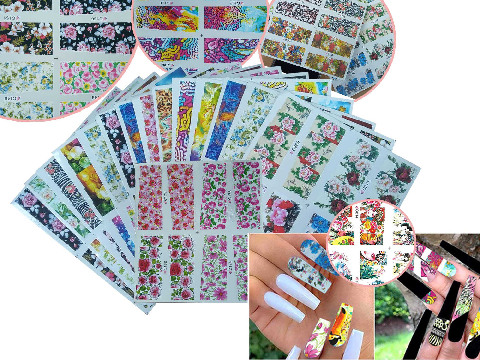 Liv'Oliv Self-Adhesive Nail Art Water Decals - 32 Pcs Random Design Manicure Stickers for DIY Nail Decorations | Perfect for Home Salon, Party Nails & Gift Ideas