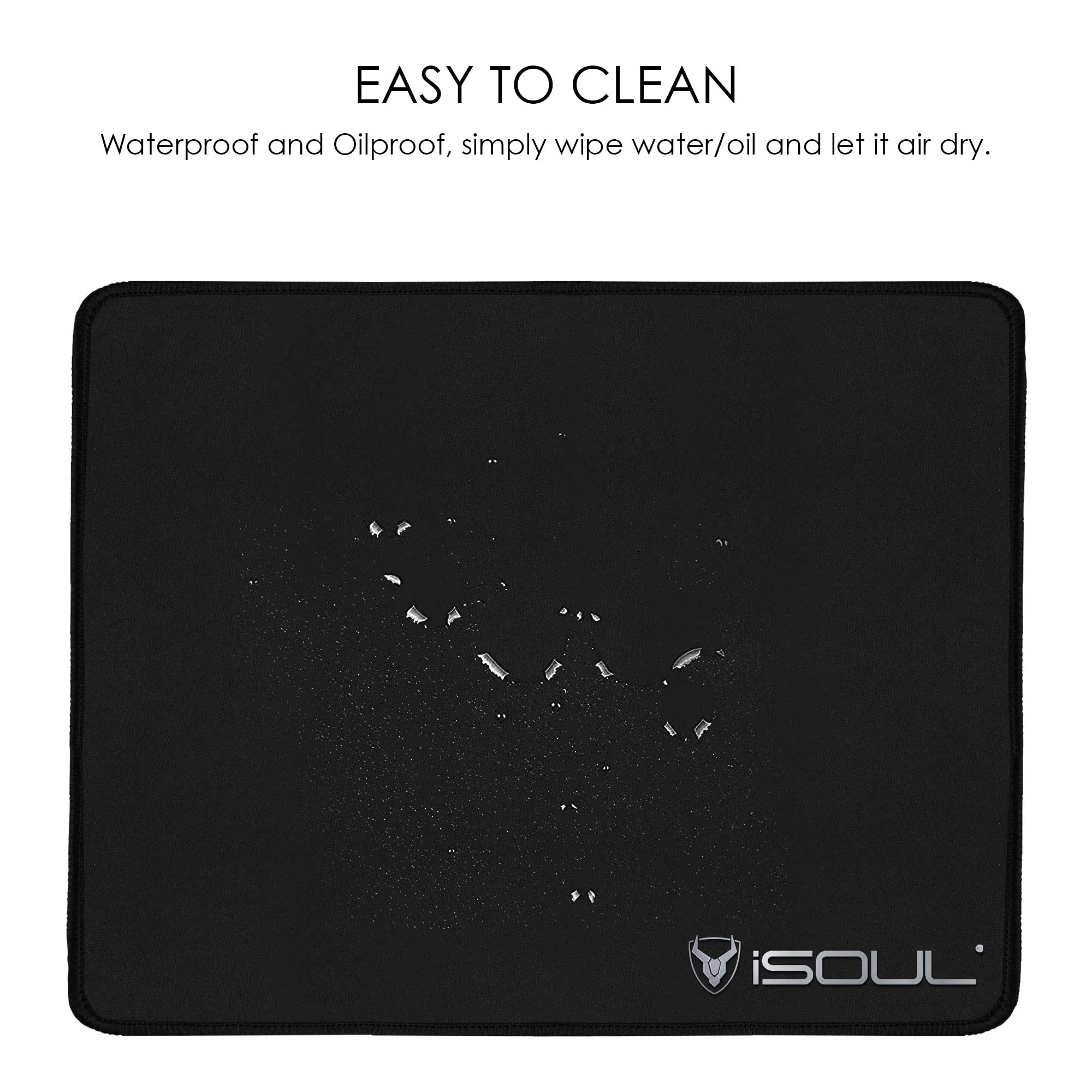 Premium iSOUL Mouse Pad - Non-Slip Rubber Base, Durable Stitched Edges, Smooth Neoprene Surface for Laser & Optical Mice - Perfect for Gaming, Office & Home Computer Workstations (Black)