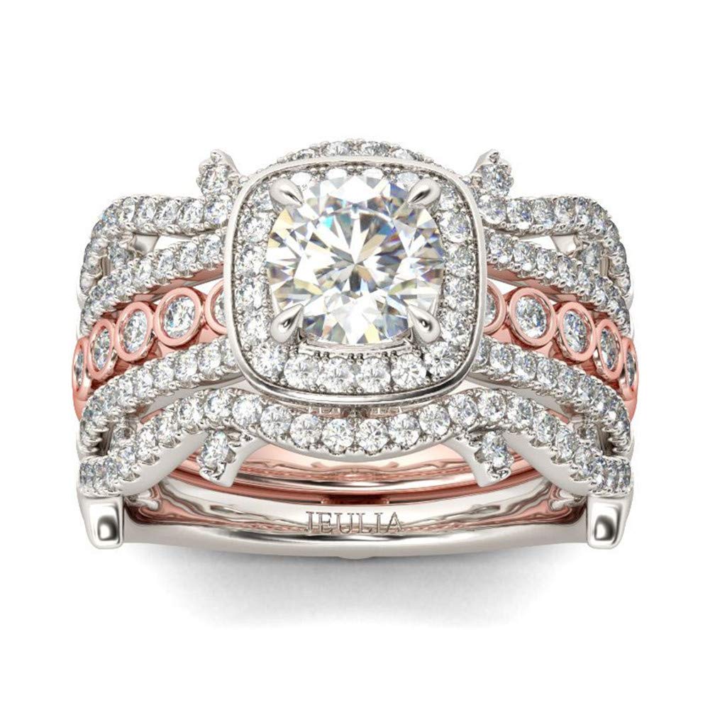 Jeulia Two Tone Interchangeable Rose Gold Plated Engagement Ring Set - Halo Round Cut Twisted Bridal Rings in Sterling Silver for Wedding, Anniversary & Promise - Perfect for Proposals, Bridal Jewelry & Romantic Gifts