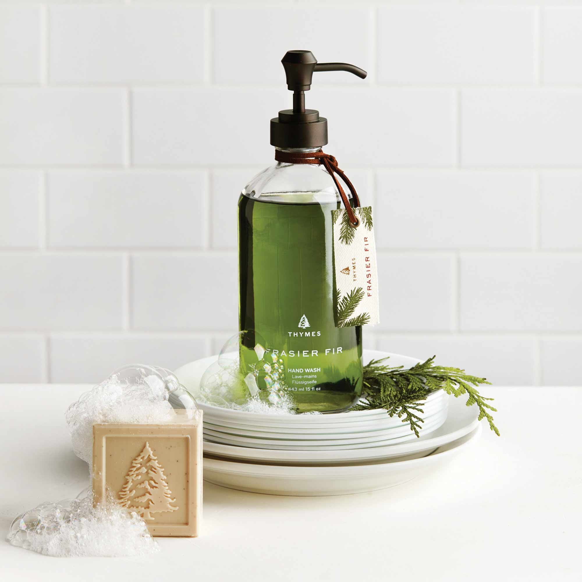 Premium Frasier Fir Scented Hand Soap in Glass Bottle - Natural Foaming Hand Wash for Bathroom, Kitchen & Guest Use - Refillable & Eco-Friendly