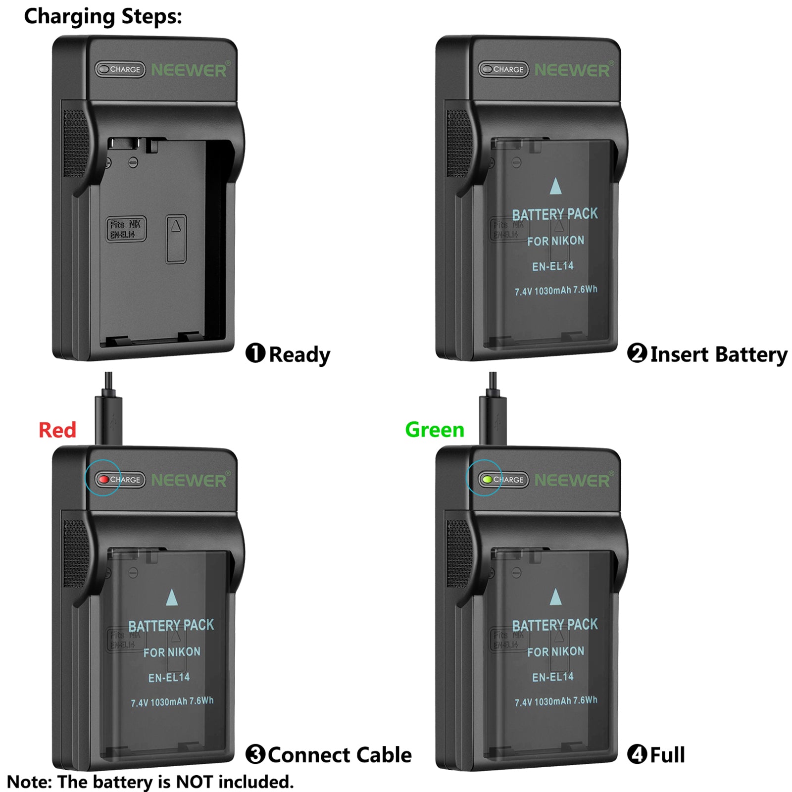 NEEWER EN-EL14 Replacement Battery Charger for Nikon D3100 D3200 D5100 D5200 - Fast Charging & LED Indicator - Perfect for Travel, Photography & Backup Power