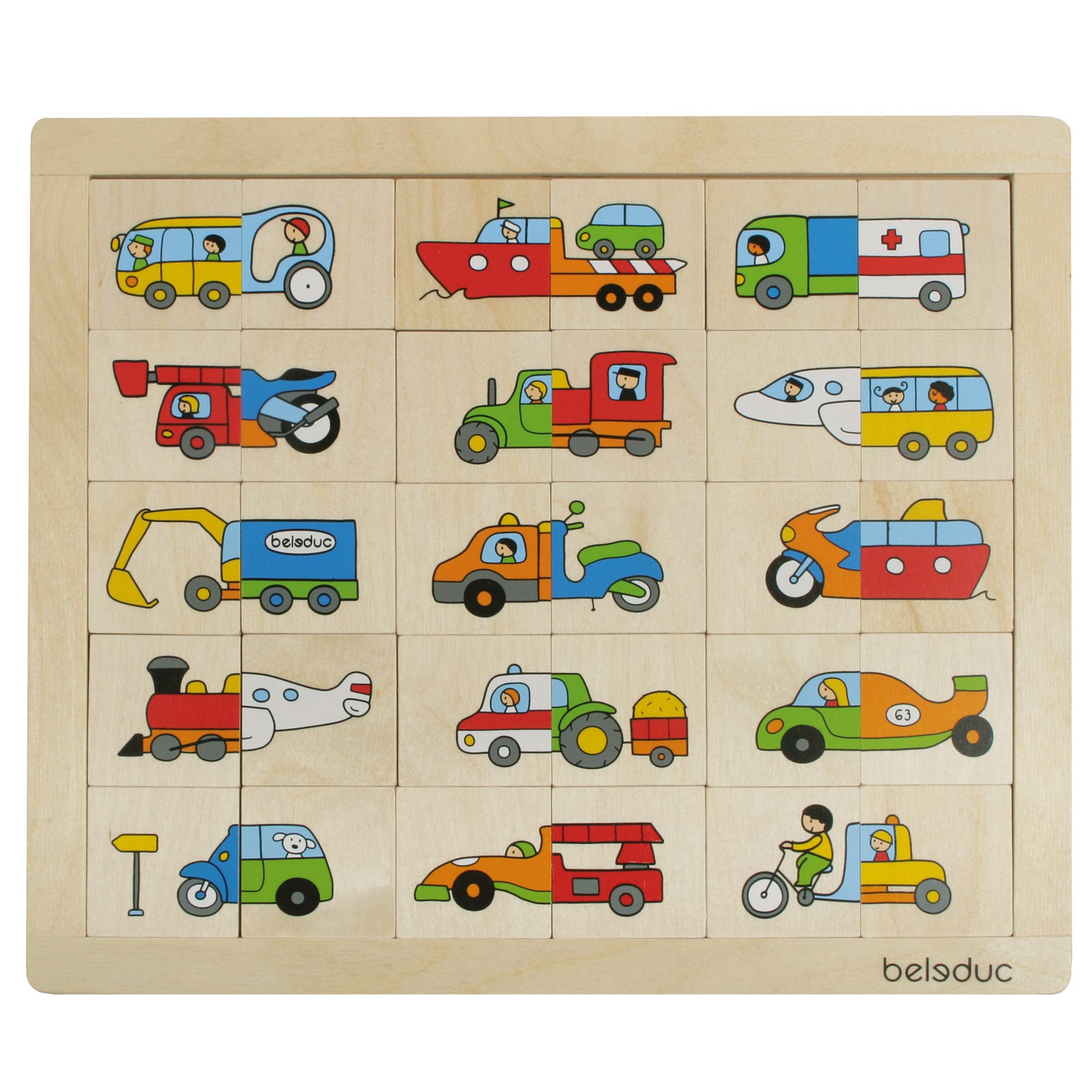 Beleduc Match & Mix Transport Wooden Puzzle - 30 Piece Educational Toy for Kids | Fun Learning Activity for Preschool & Kindergarten | Perfect for Home, Classroom & Travel Play