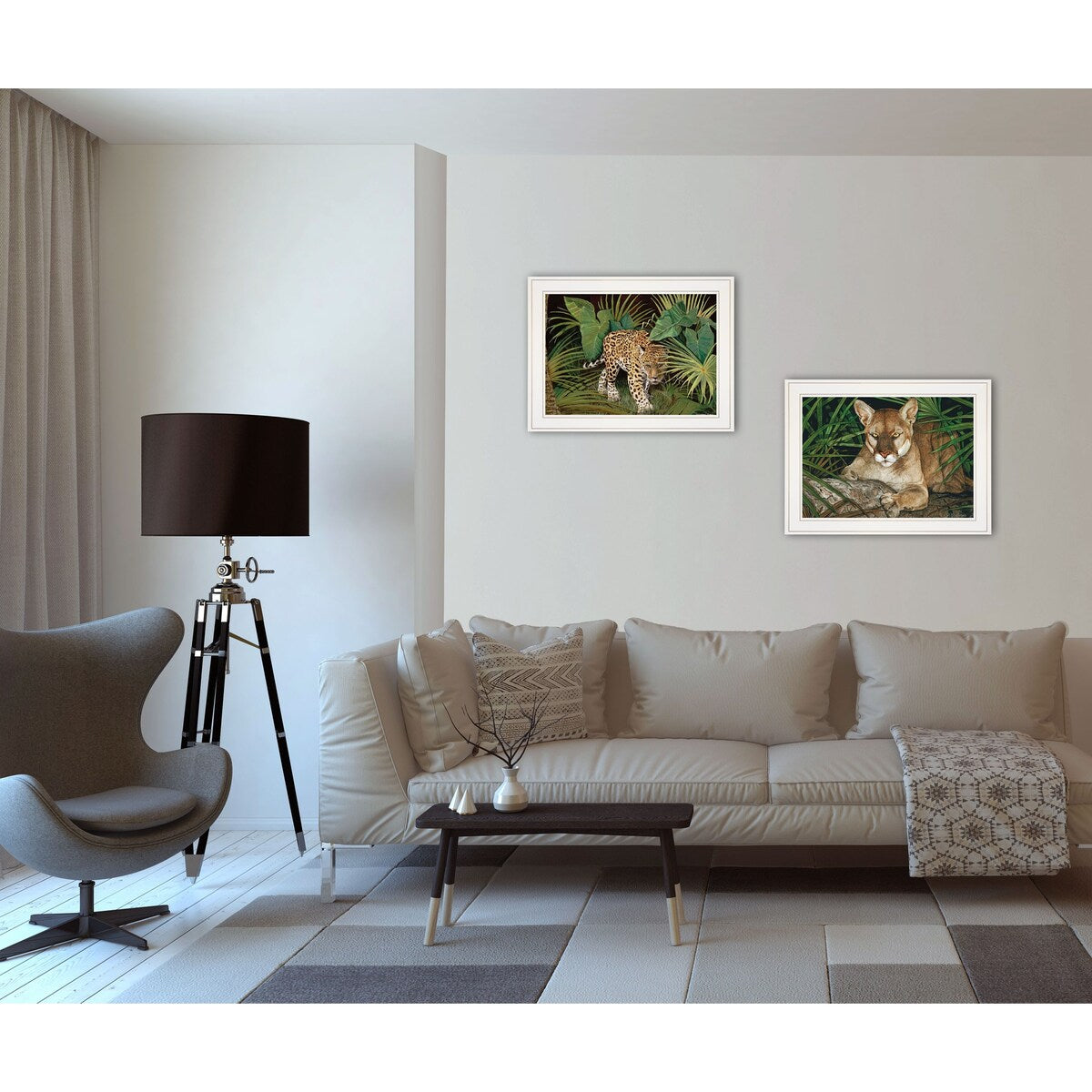 Big Cats 2-Piece Vignette Wall Art by Jacquee Krause - White Framed Wildlife Decor for Living Room, Bedroom & Office