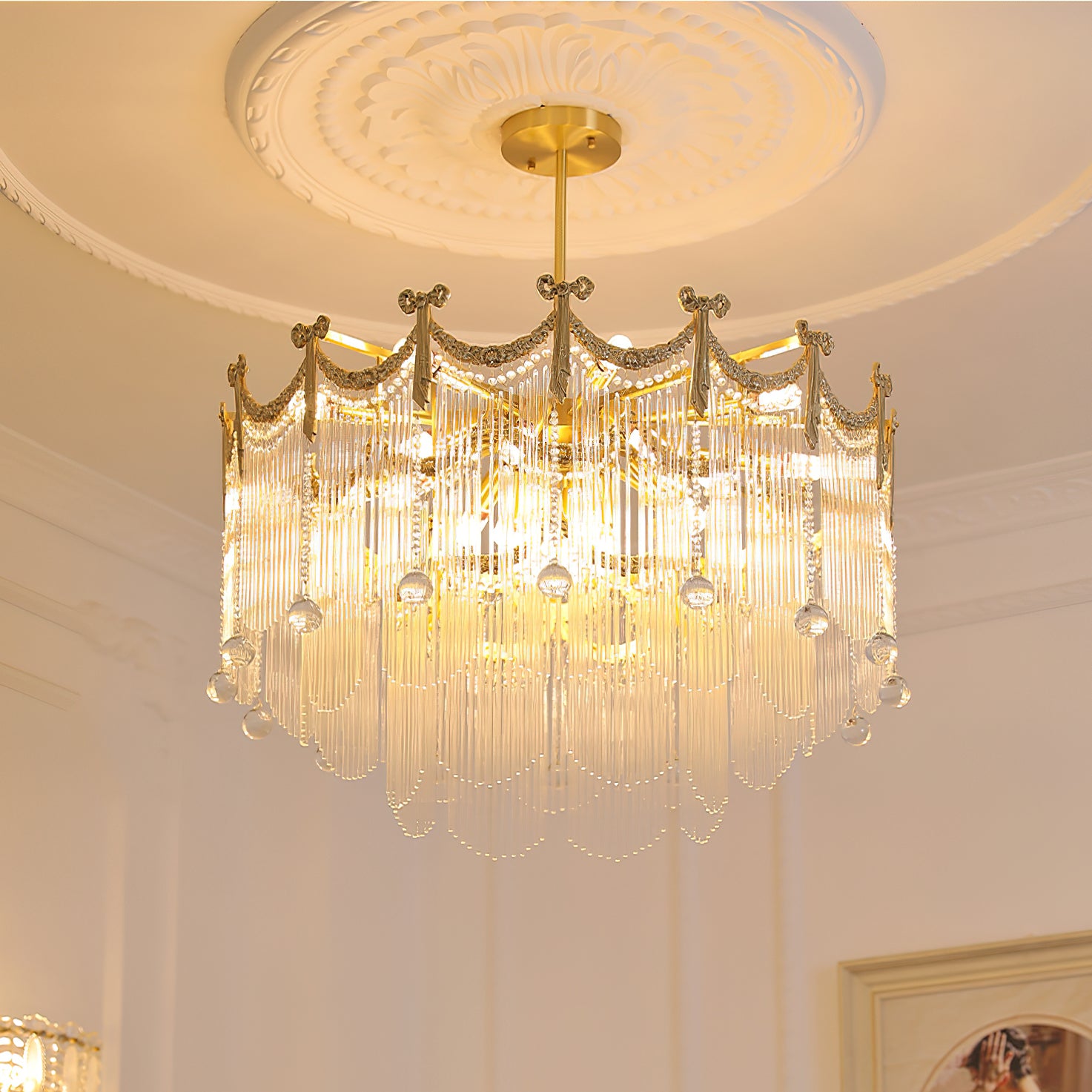 Crystal Water Drop Chandelier - Modern Palace Style Ceiling Light Fixture for Dining Room, Bedroom & Living Room Decor