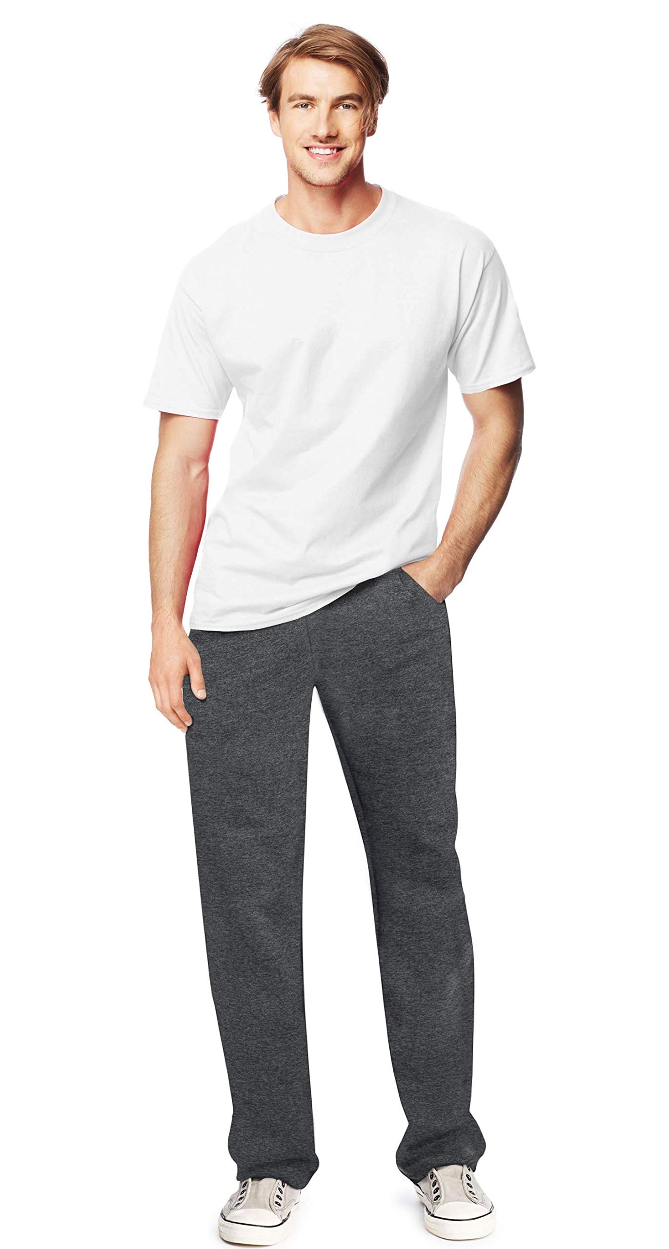 Premium White Tall Men's T-Shirt & Charcoal Fleece Pants Set - Winter Thermal Outfit for Casual Wear, Lounge & Outdoor Activities