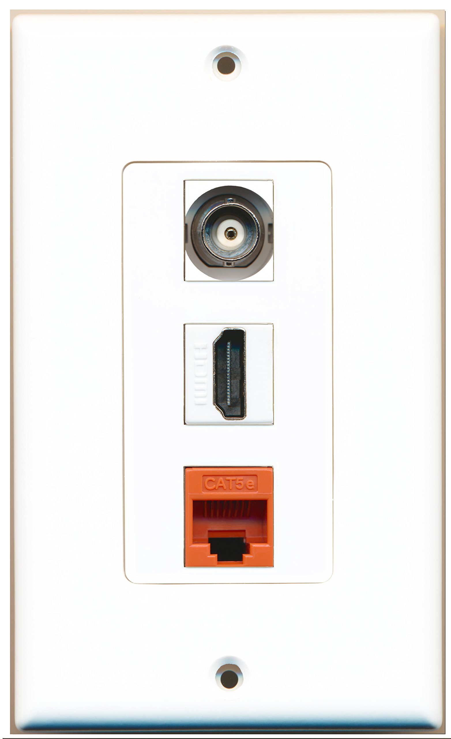 RiteAV 1 Port HDMI + 1 BNC + 1 Cat5e Ethernet Wall Plate - Orange Jumbo Size for Home Theater & Office AV Setup