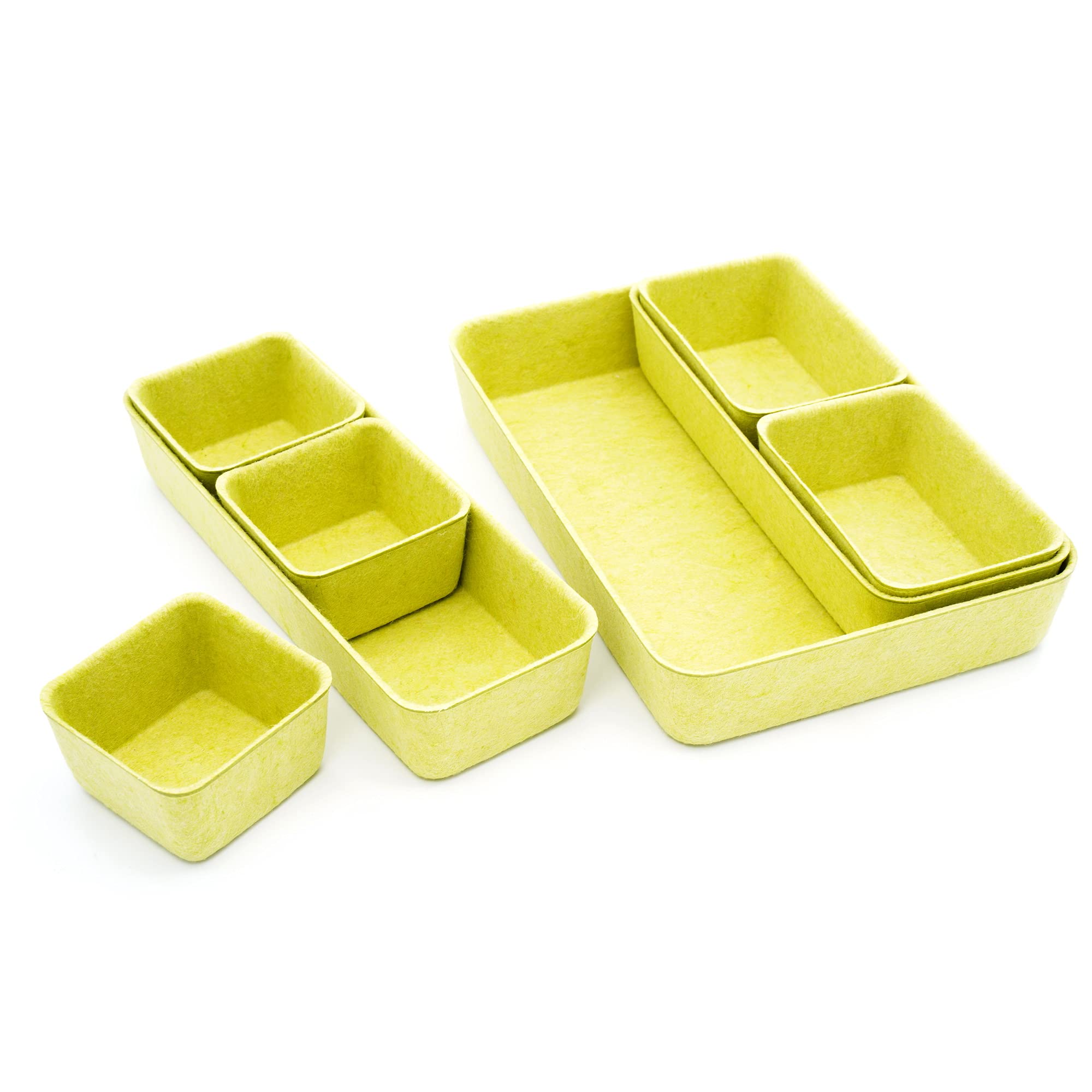 Welaxy 8-Piece Felt Drawer Organizer Trays - Natural Shallow Storage Bins with Dividers for Office Desk, Nordic Style in Morandi Linden Green | Perfect for Home Organization, Closet & Office Supplies Storage