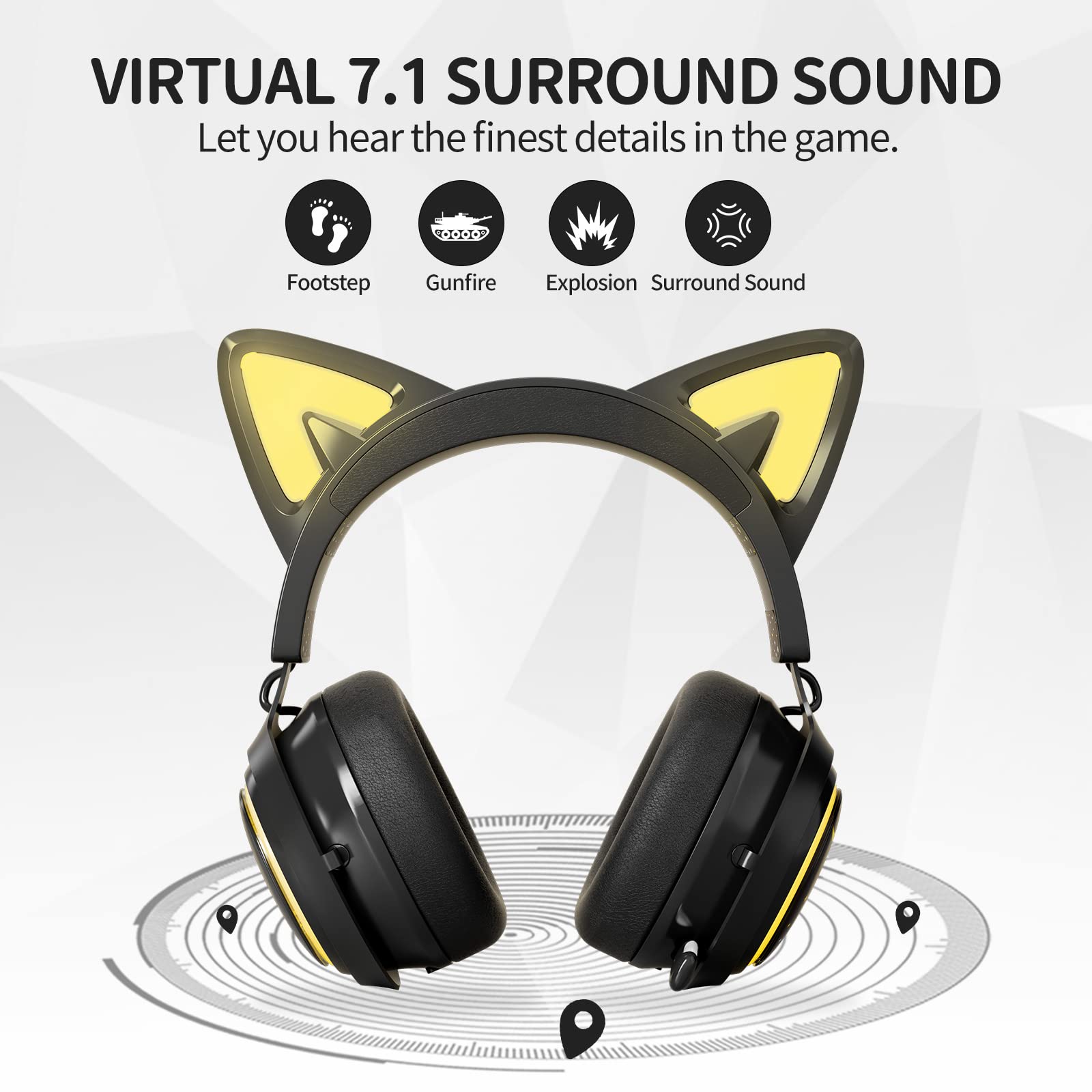 SOMIC GS510 Wireless Cat Ear Gaming Headset for PS5, PS4, PC - 2.4G Retractable Mic, 7.1 Stereo Sound, 8H Battery, RGB Lights (Xbox Wired Mode) - Perfect for Gaming, Streaming & Online Classes