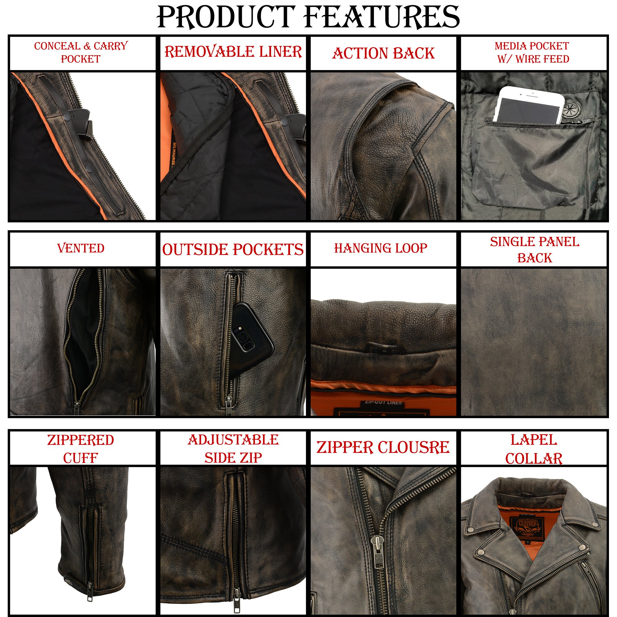 Milwaukee Leather Men's Triple Stitch Extra Long Beltless Biker Jacket - Black & Brown | Premium Motorcycle Riding Gear for Harley Davidson & Cruiser Bikes