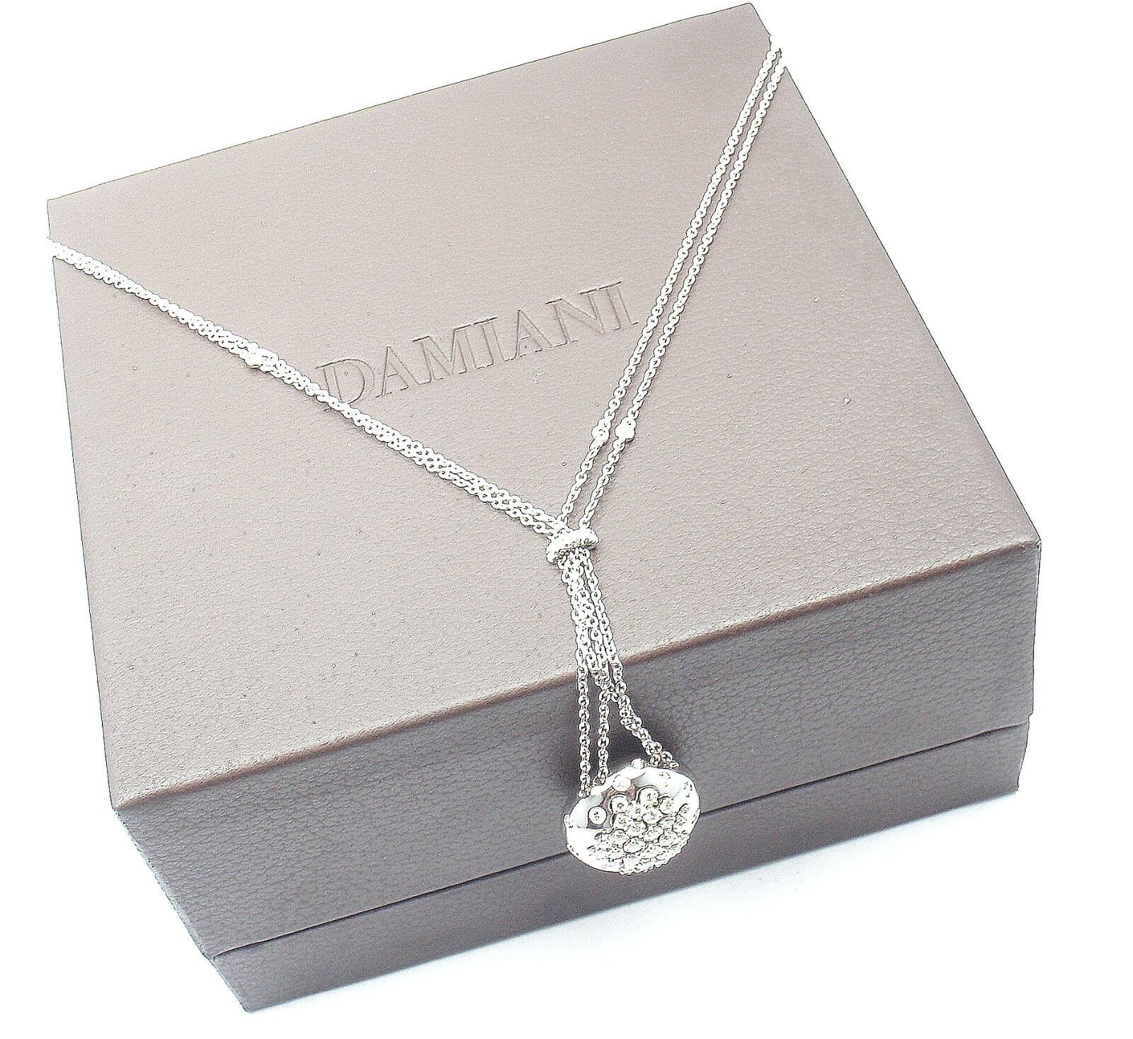 Authentic Damiani 18K White Gold Diamond Drop Cluster Pendant Necklace for Women - Elegant Jewelry Gift for Anniversary, Wedding & Special Occasions