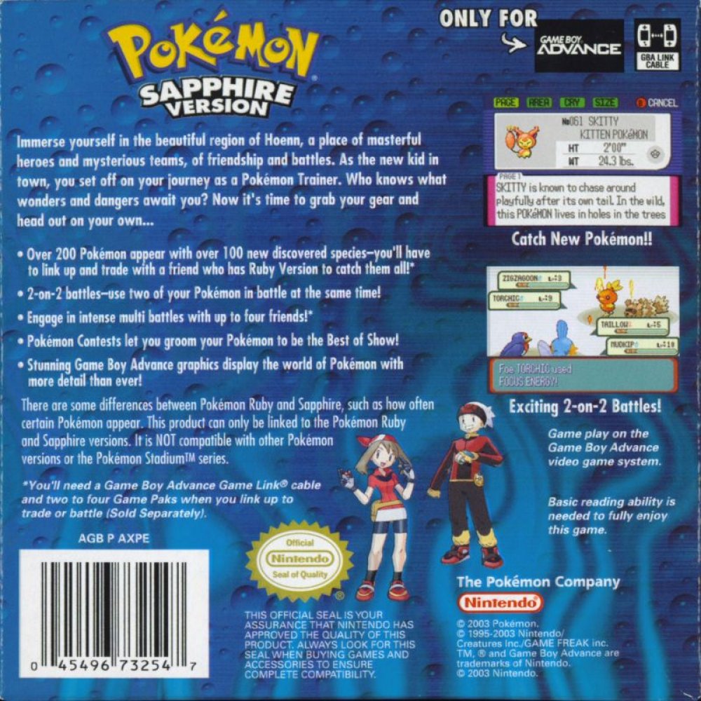 Pokemon Sapphire Version Game - Nintendo GBA Classic RPG Adventure for Kids & Adults - Perfect for Travel, Gifts & Retro Gaming Fun
