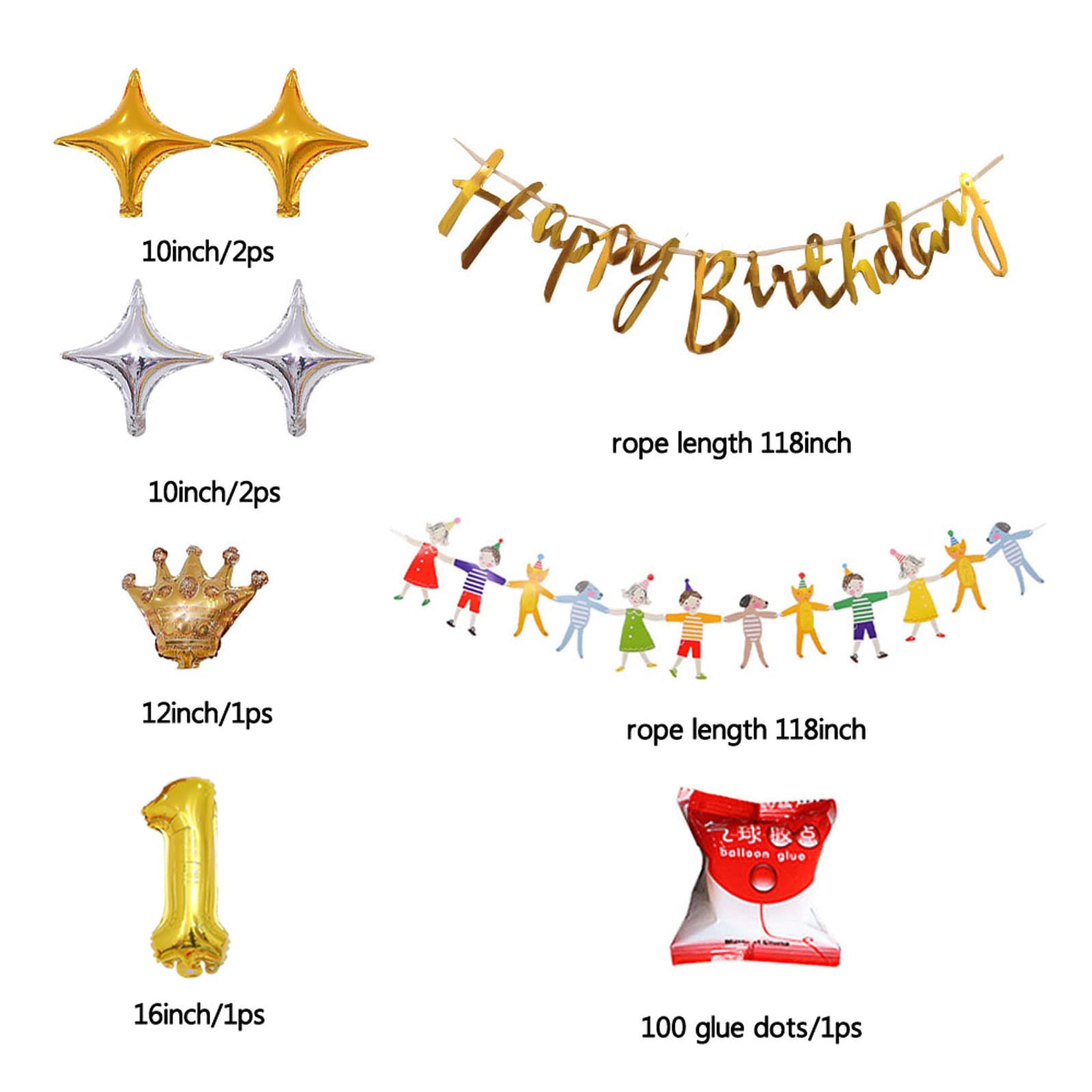 Royal Princess & Prince Birthday Balloon Decorations Kit - Gold Birthday Banner, Hand-Holding Banner, Crown Balloon, Number Balloon, Gold & Silver Star Balloons for Kids Birthday Party Decor, Baby Shower, Gender Reveal Celebration